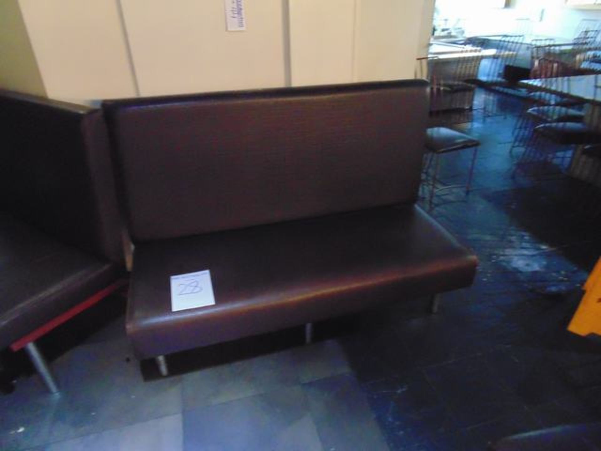 Bench seating high back faux leather metal frame with three steel legs 1500mm x 500mm x 1100mm