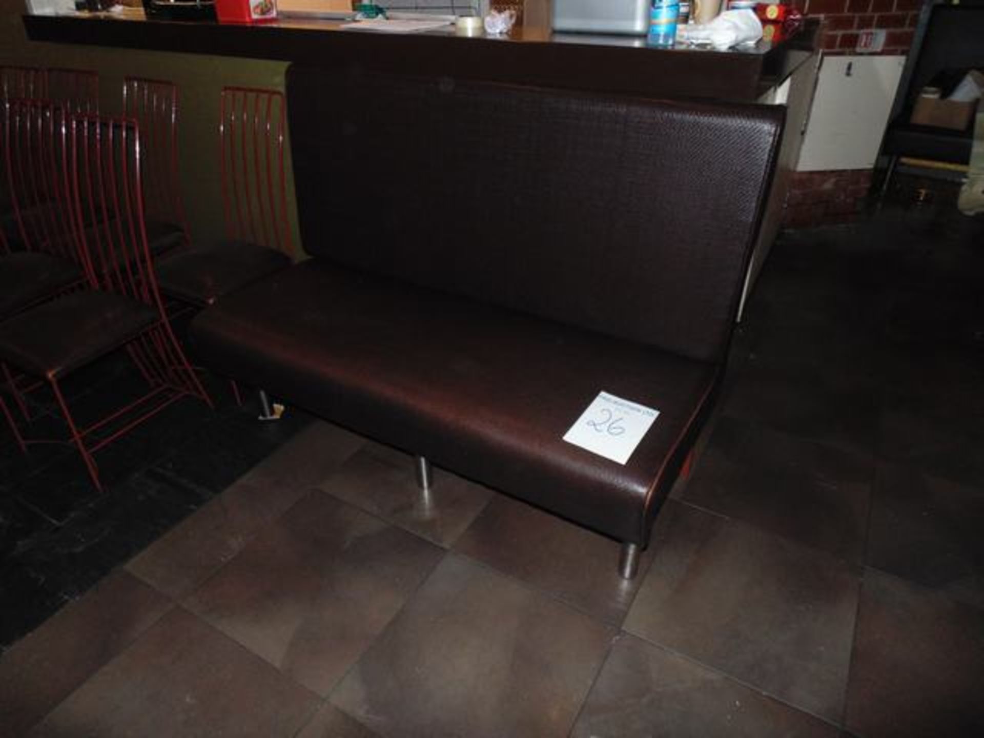 Bench seating high back faux leather metal frame with three steel legs 1500mm x 500mm x 1100mm