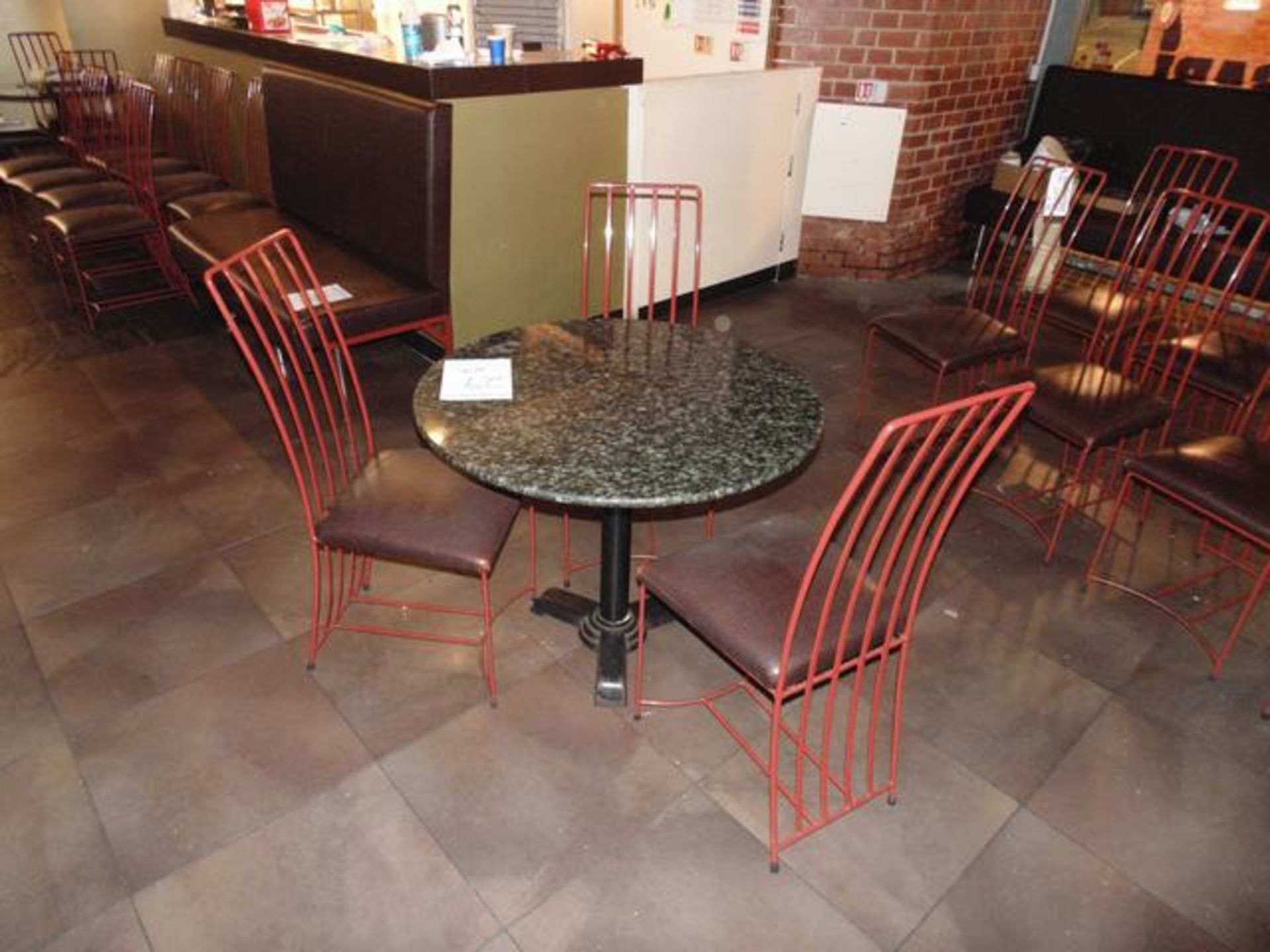 A pair of circular granite top cast base dining tables 900mm  x 730mm - Image 2 of 2