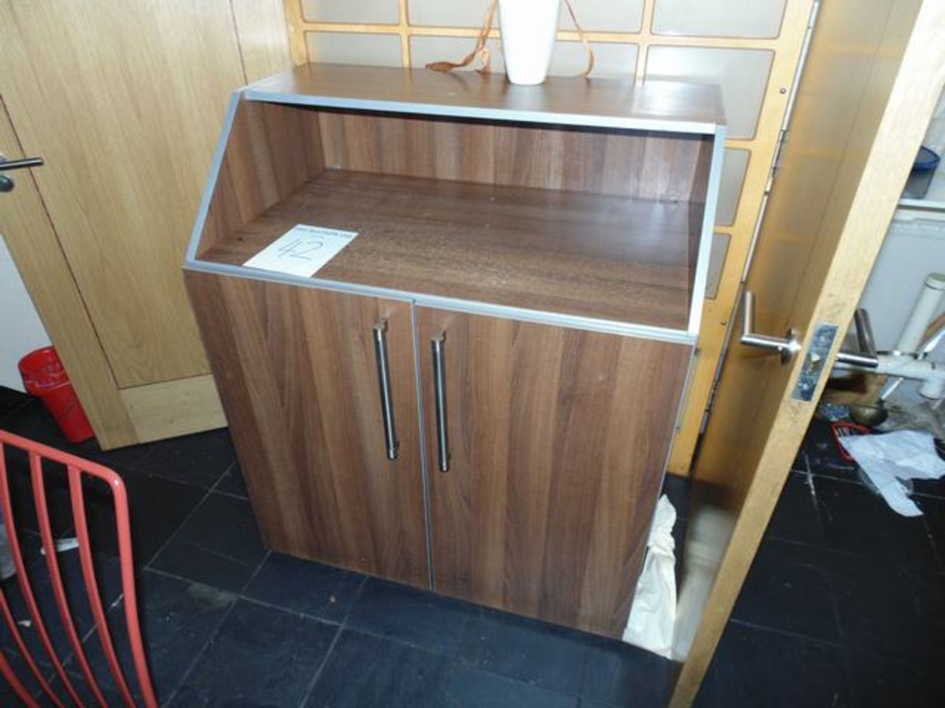 A wooden Maitre D station reception desk with two door cupboard under 1000mm x 630mm x 1200mm - Image 2 of 2