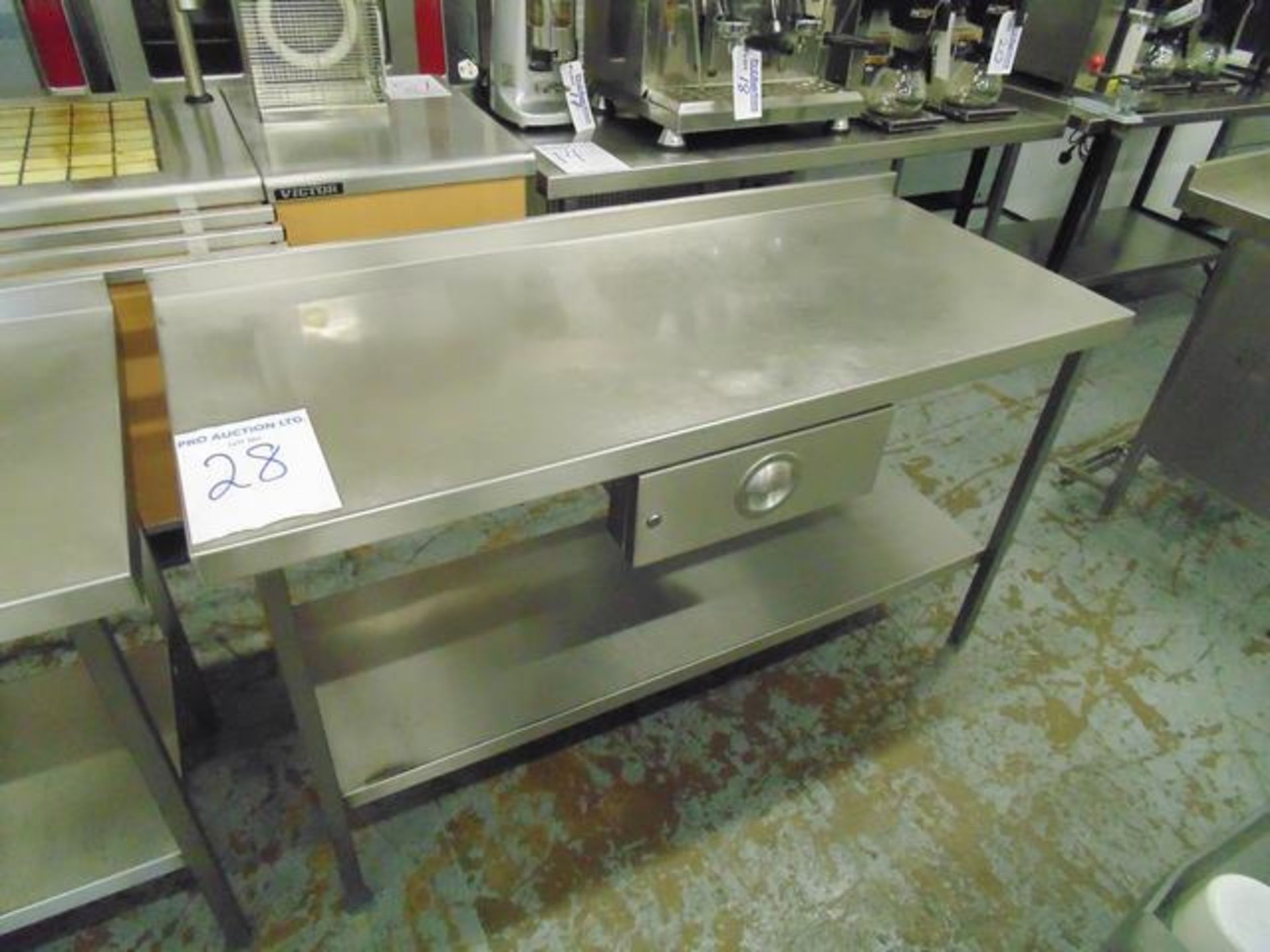 Stainless steel preparation table with signle drawer upstand and under shelf 1500mm x 650mm