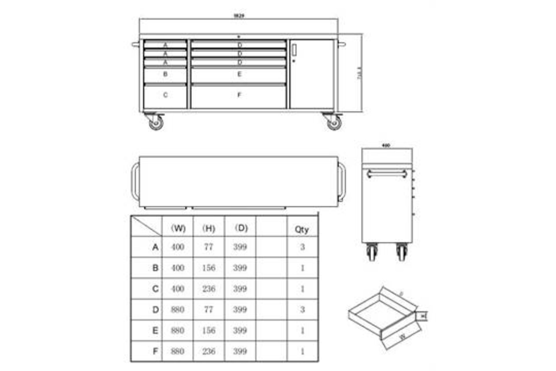 5 units x 72 inch 10 draw stainless steel toolbox 1829mm W x 850mm H 460mm D NEW and BOXED Includes: - Image 2 of 2