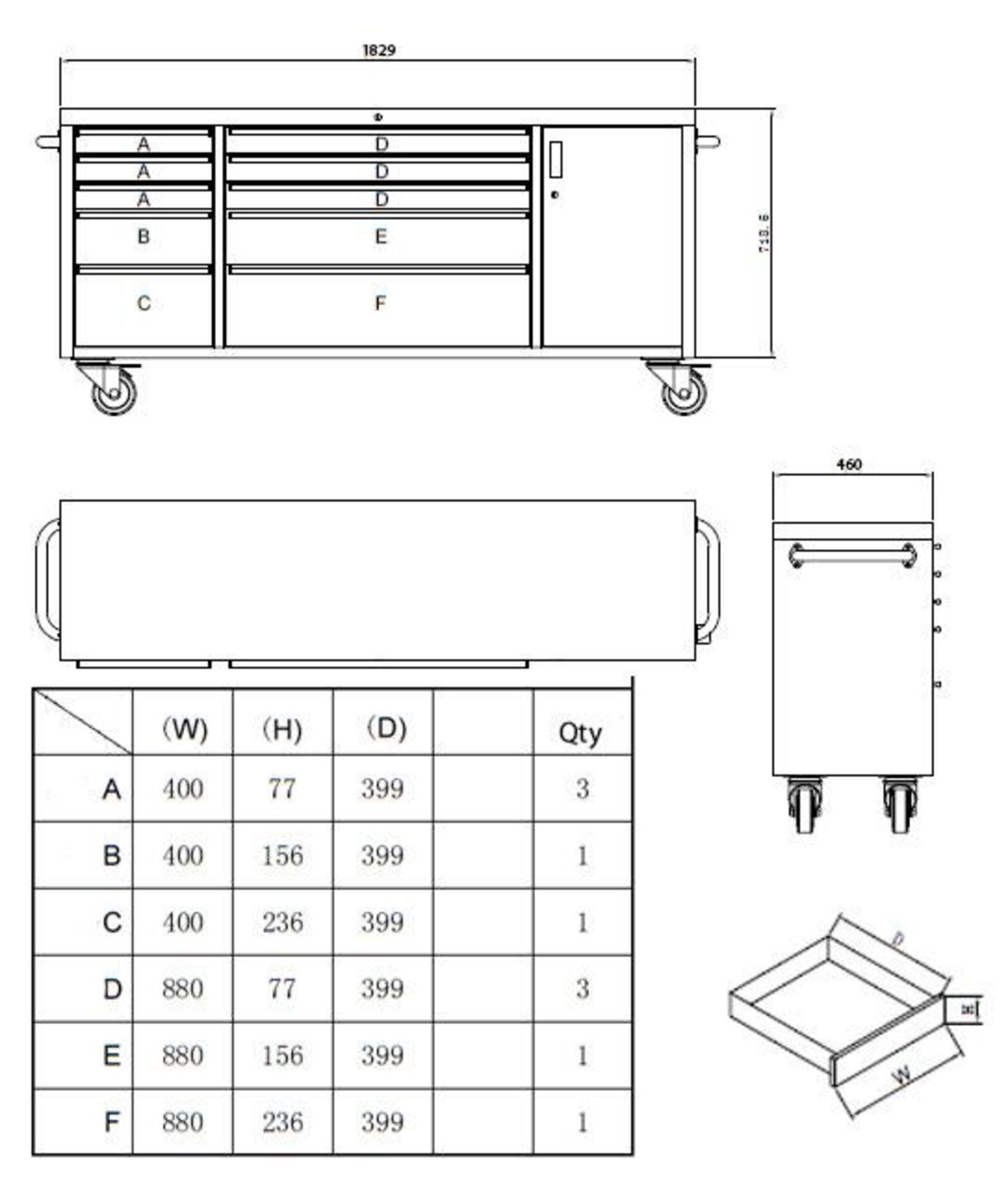 72 inch 10 draw stainless steel toolbox 1829mm W x 850mm H 460mm D NEW and BOXED Includes: - Image 2 of 2