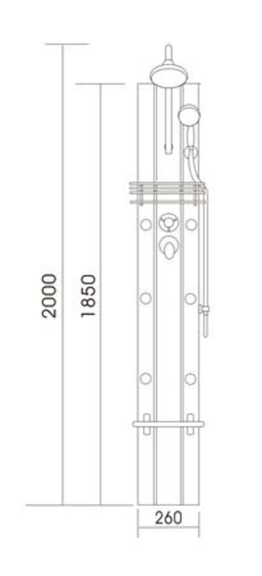 ADP16 2000mm x 260mm corner or mid wall shower panel, aluminium, rubber tipped overhead drencher, - Image 2 of 2