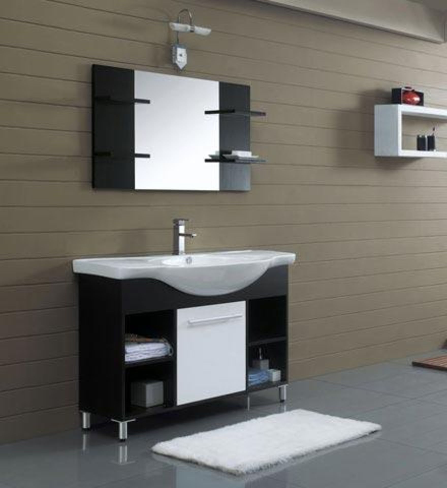 ADBF9 1pc VERY HIGH QUALITY solid oak vanity set including mirror, shelves and ceramic sink 1210 x