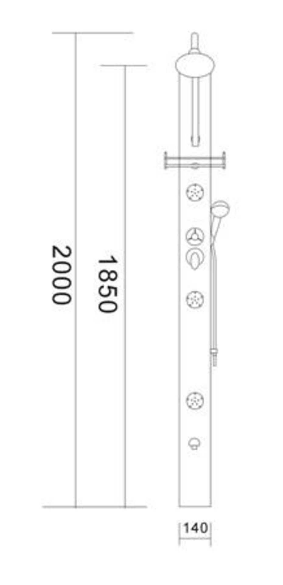 ADP 17 2000mm x 140mm corner or mid wall shower panel, aluminium, rubber tipped overhead drencher, - Image 2 of 2