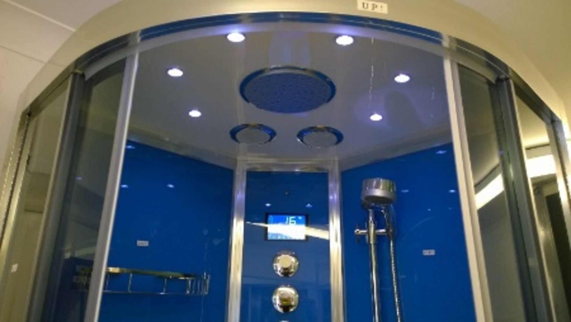 Ads-60 blue 900mm x 900mm x 2250mm steam shower 8mm  blue glass (including the back panels), light - Image 3 of 4