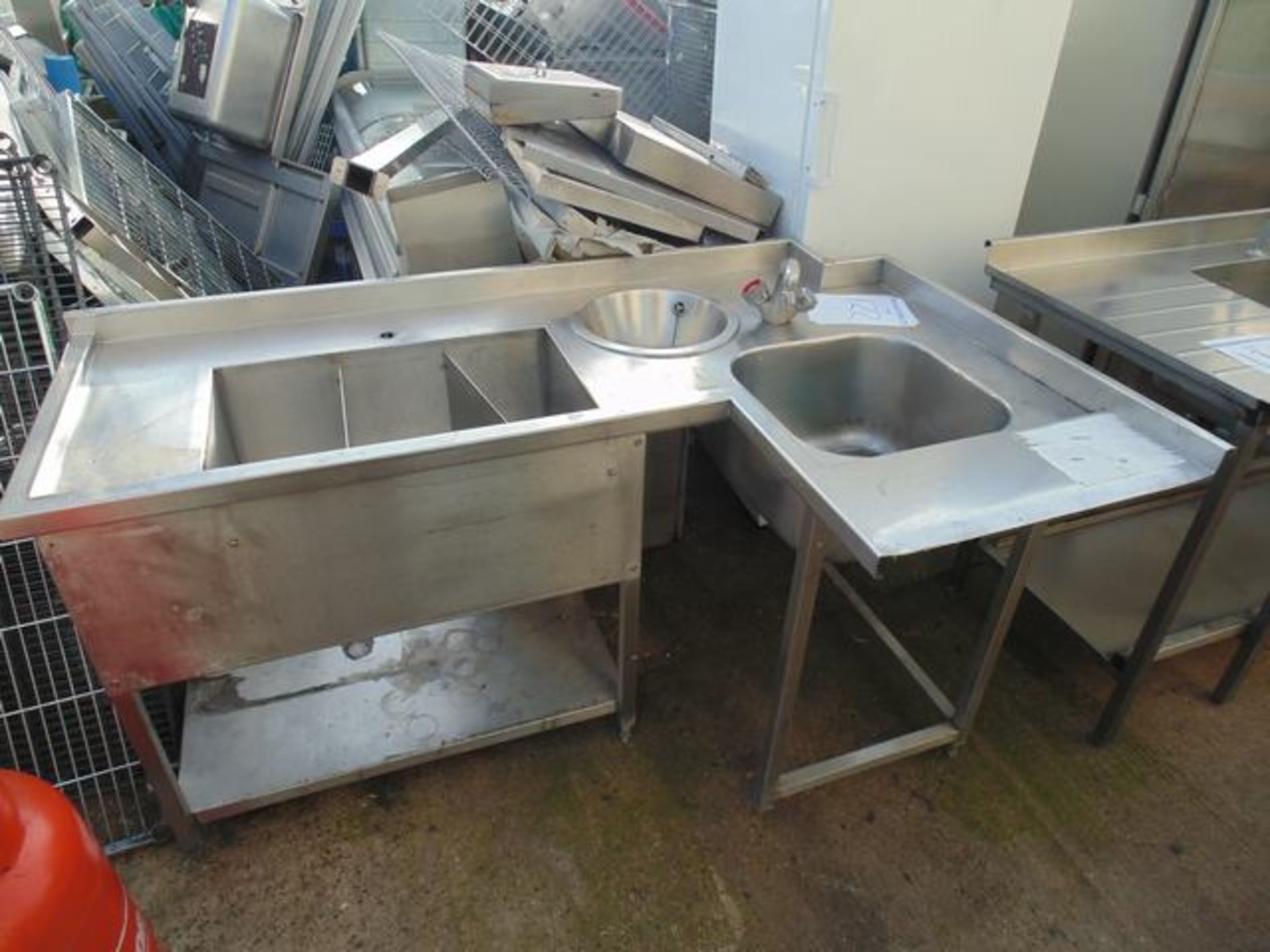 Stainless steel commercial L shape sink with drainer and ice dump 1650mm x 1020mm