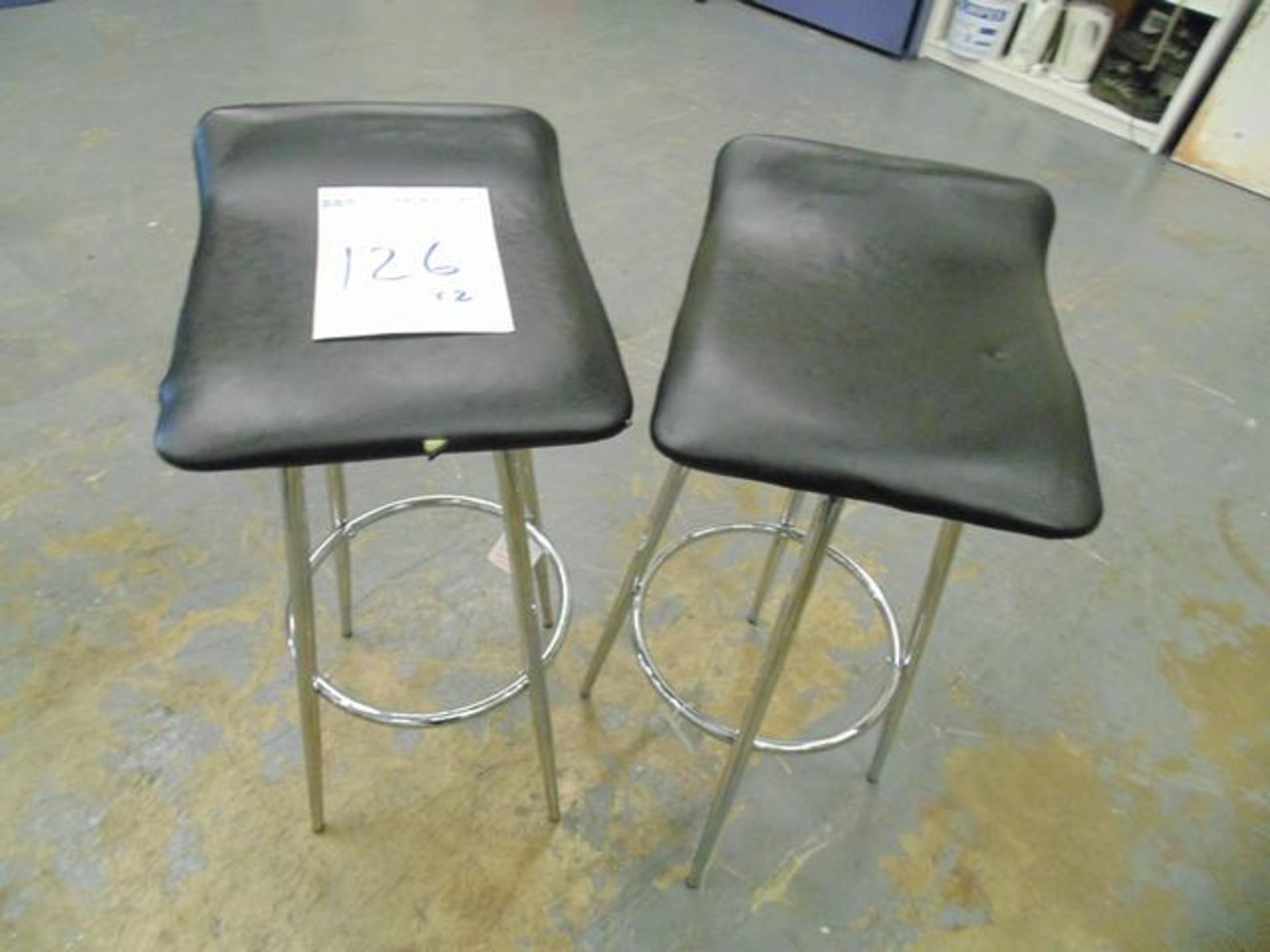 2 x Low back bar stools chrome legs black seat