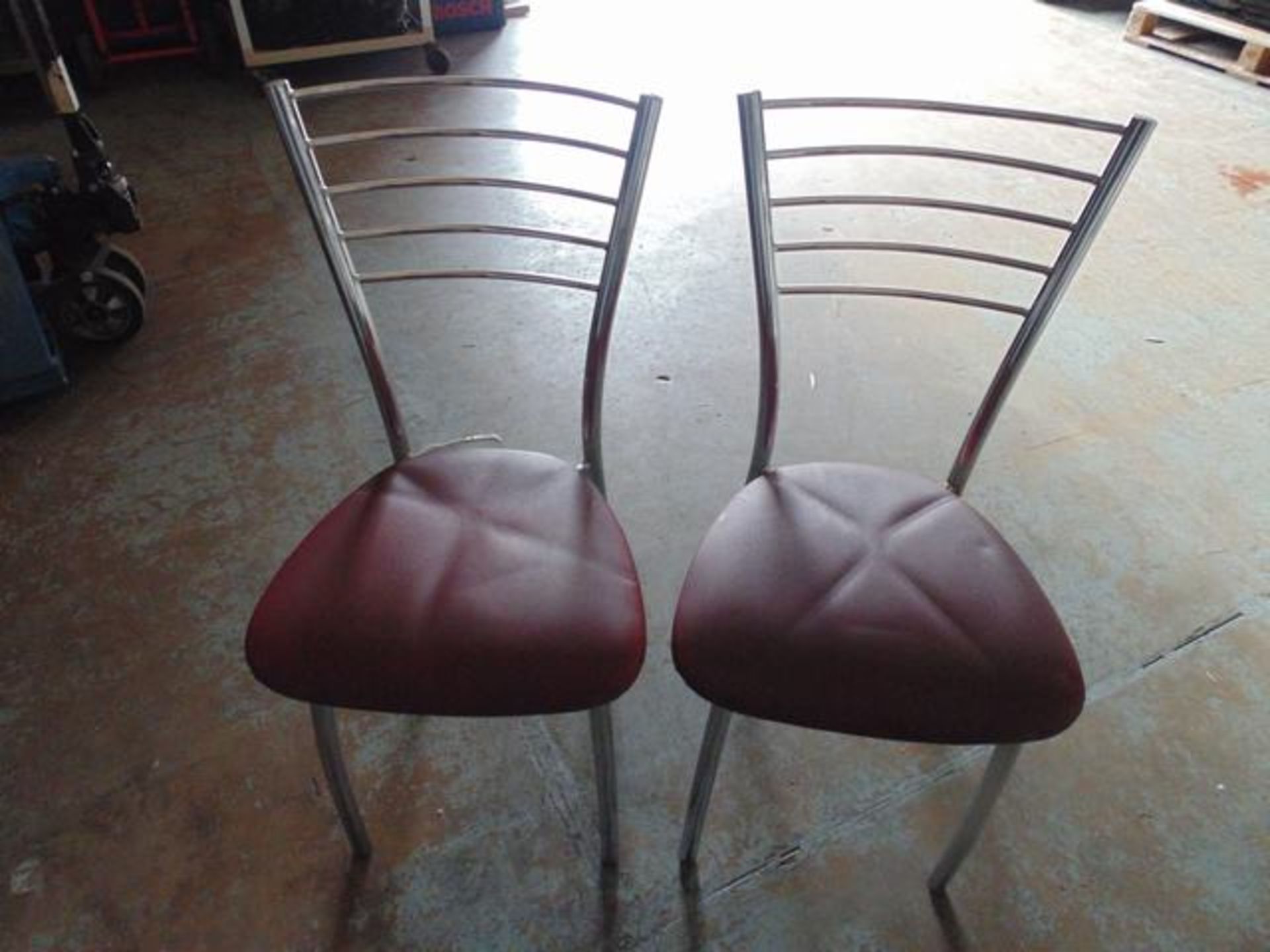 4 x chrome high back chairs red leather seat