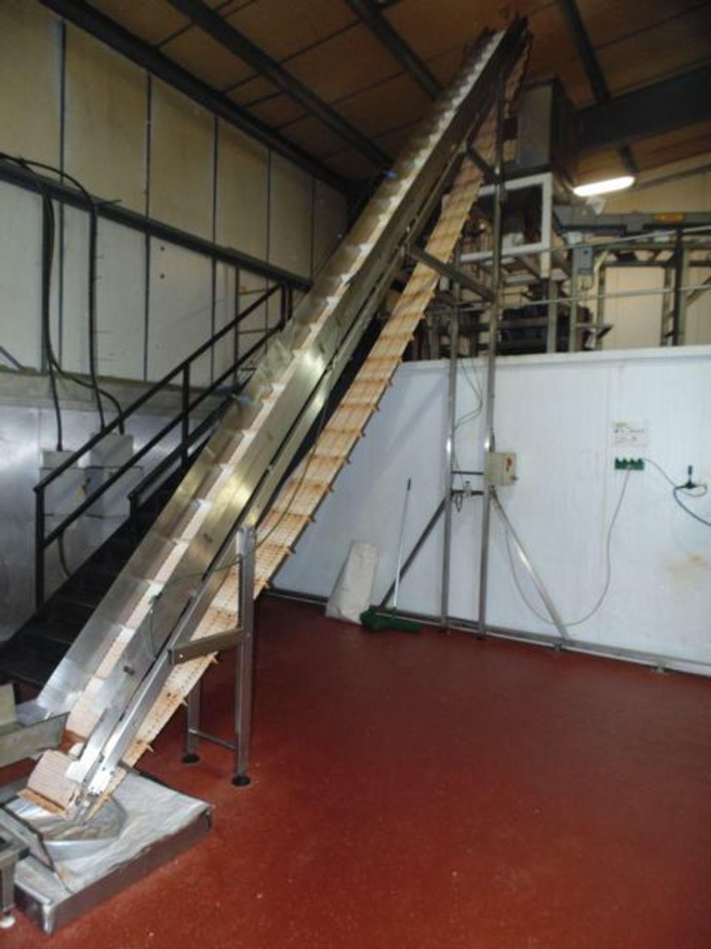 Stainless Steel Flighted Feed Belt Incline Conveyor 10,000mm Long X 350mm Wide  Lift out charge