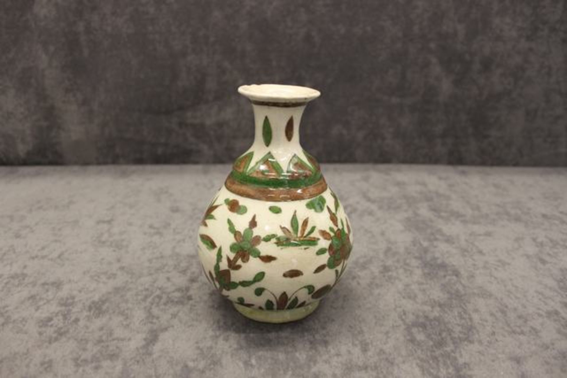 Turkish Iznik bottle vase,  early 19th Century  probably 1850 - 1899, bulbous form decorate in brown - Image 2 of 2