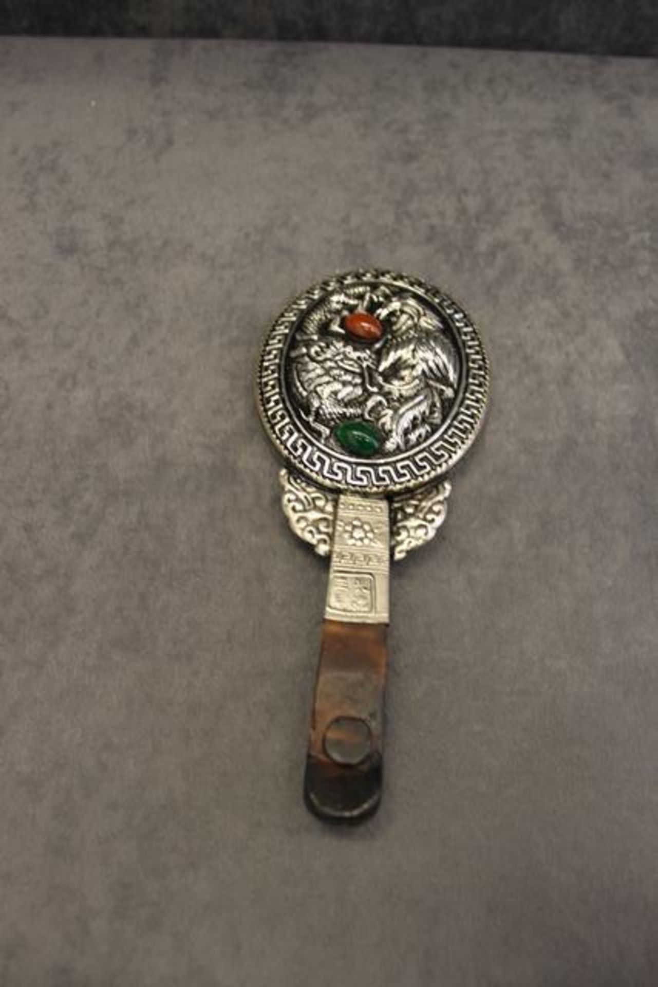 Bead inlay lady’s hand mirror decorated with white copper and Tibetan silver highly decorative