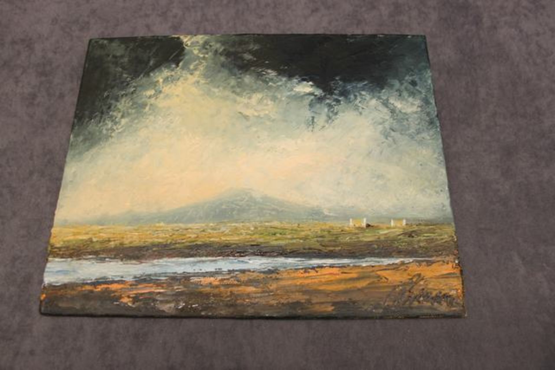 Oil on board  “Connemara Cottages”  a signed Ann Brennan (Irish) knife oil painting of an Irish