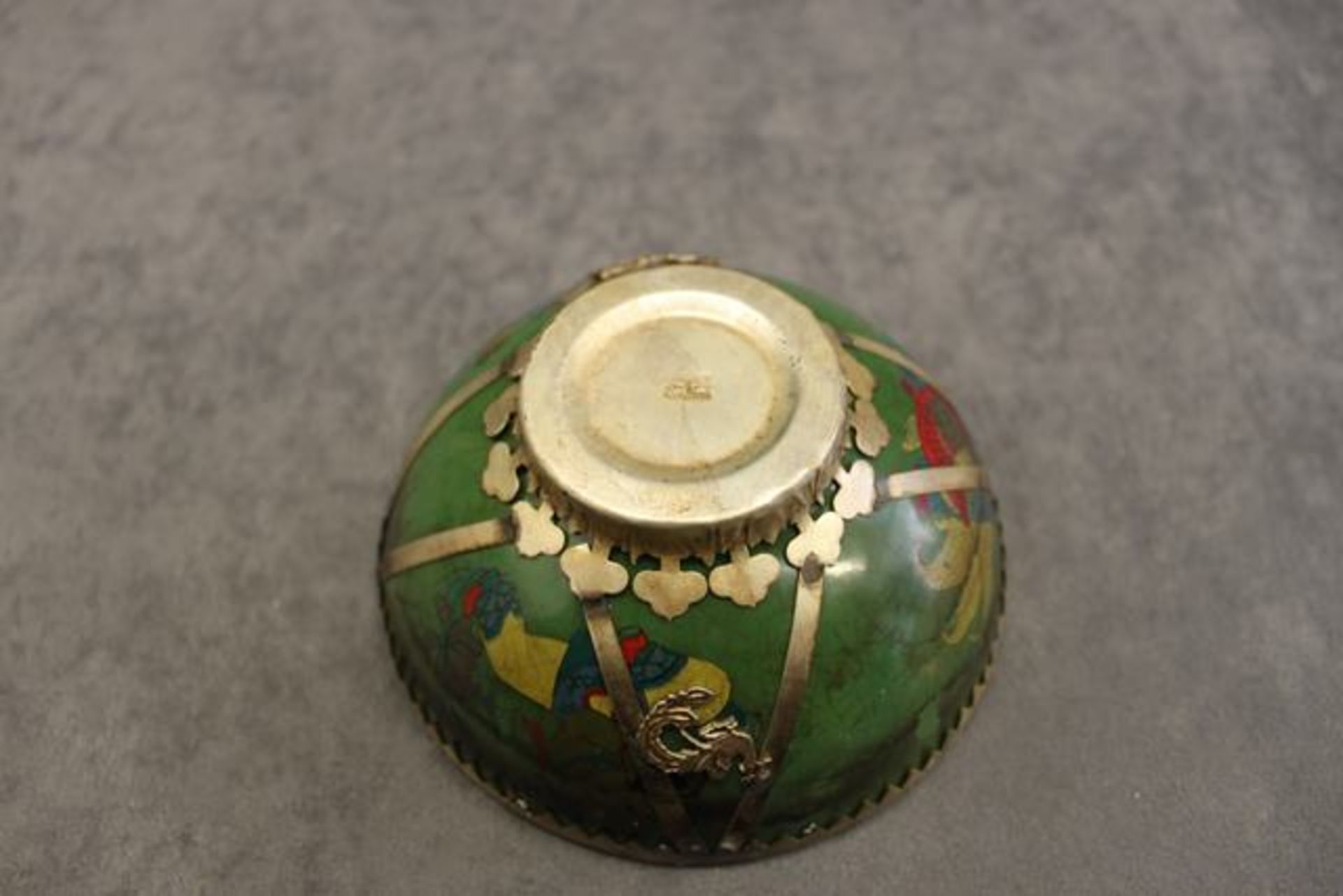 Chinese ceramic jade green and embossed metal decorated tea bowl 130mm - Image 4 of 4