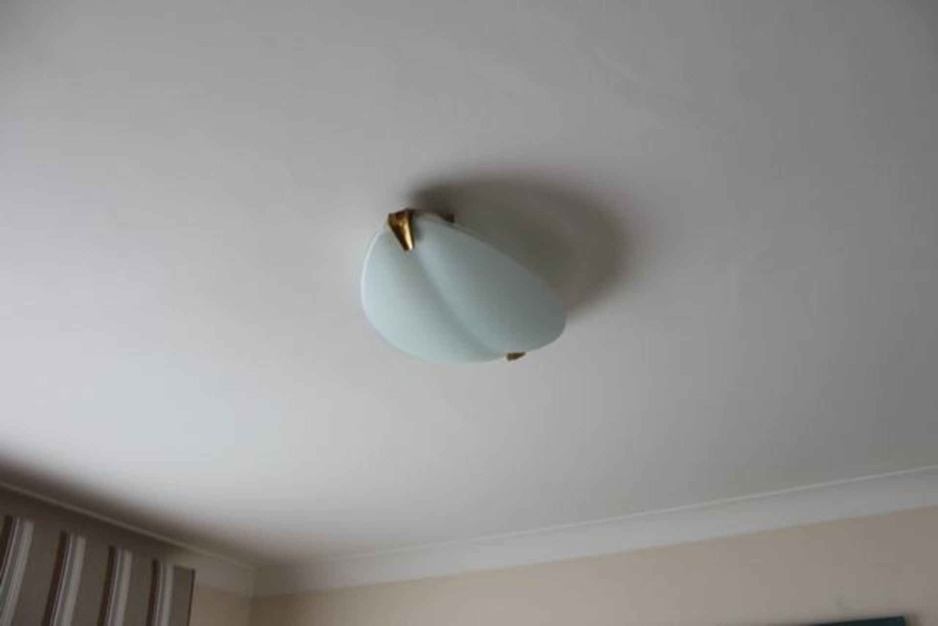 Flush fit ceiling light complete with brass clips and glass shade 300mm  Location 71Lift out charge