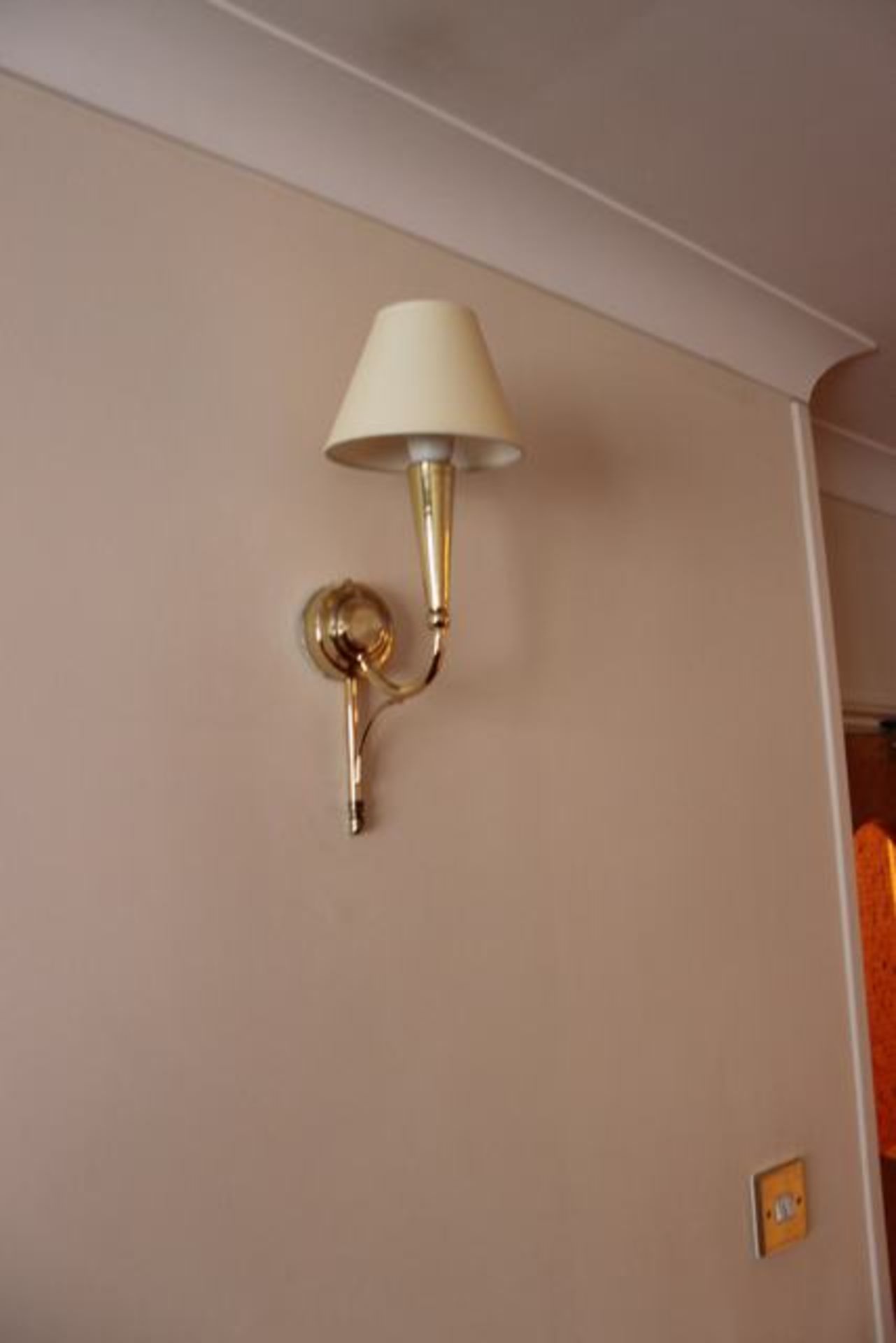 A pair of Chelsom polished brass wall scone lights  Location 73Lift out charge  5