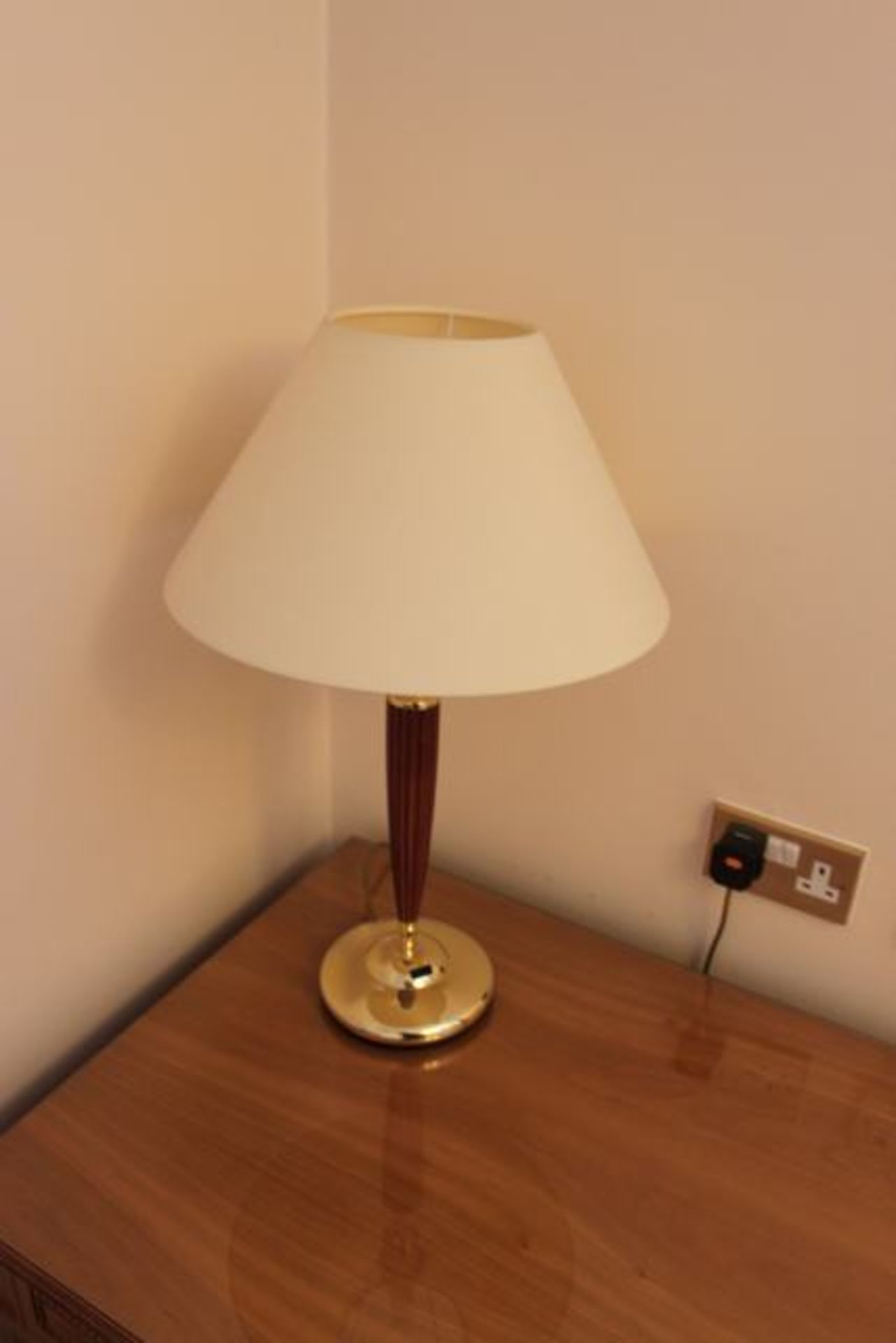 A wood and brass table lamp 650mm tall model GU-807TL  Location 51Lift out charge  5