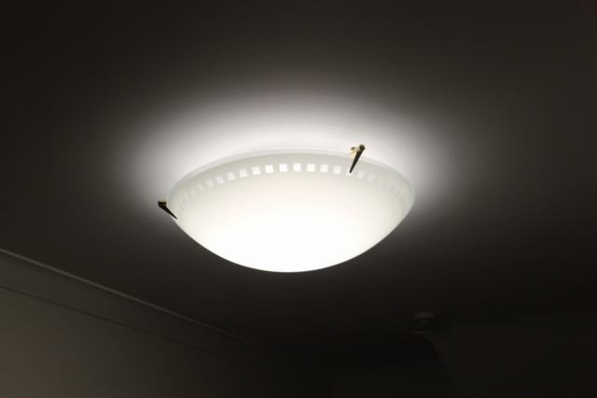 Dar Lighting  circular modern flush ceiling light with ribbed acid glass and brass finish Location