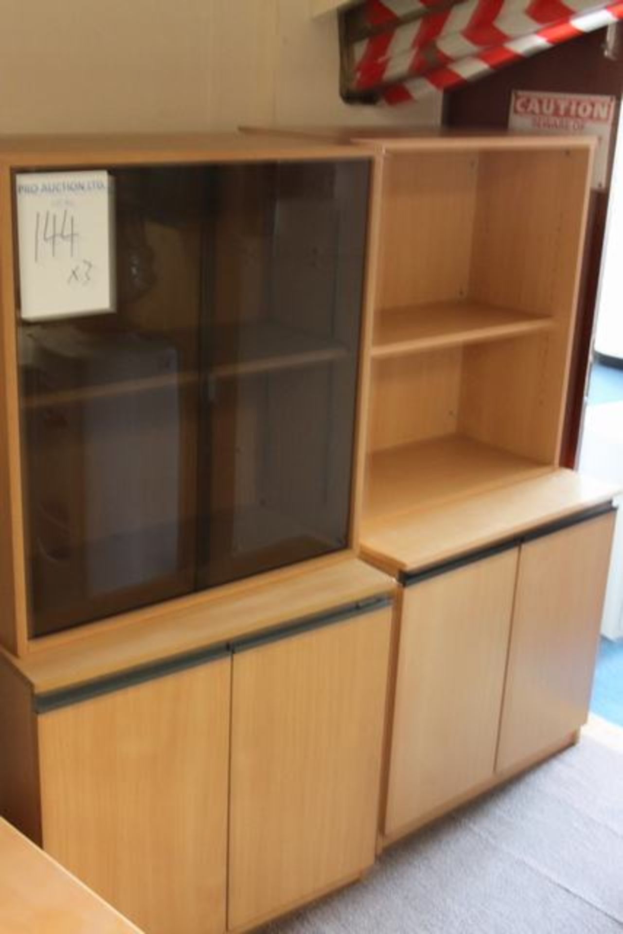 3 x 2 door cupboards with upper shelf unit 750mm x 350m x 1500mm Lift out charge  5