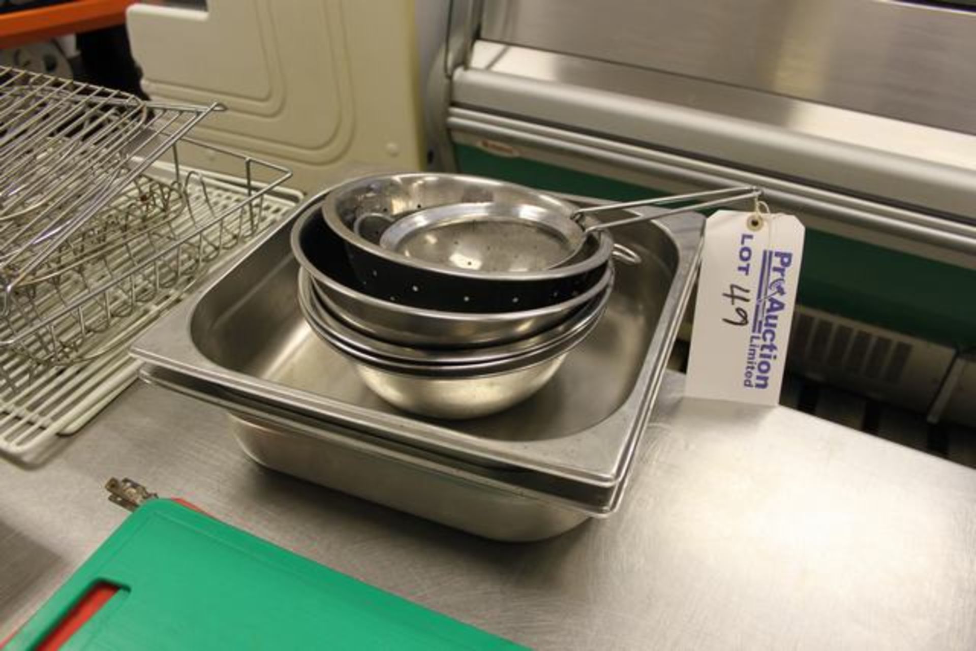 2 x stainless steel Bain Marie 350mm x 300mm +various stainless steel mixing bowls