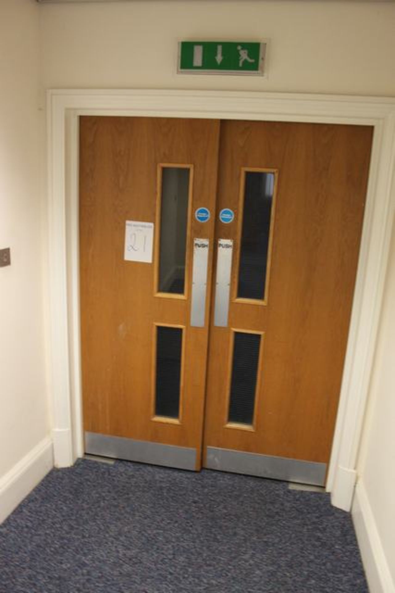 Double fire rated door with viewing panel each being 760mm x 2010mm x 45mmm >>Lift out charge  10