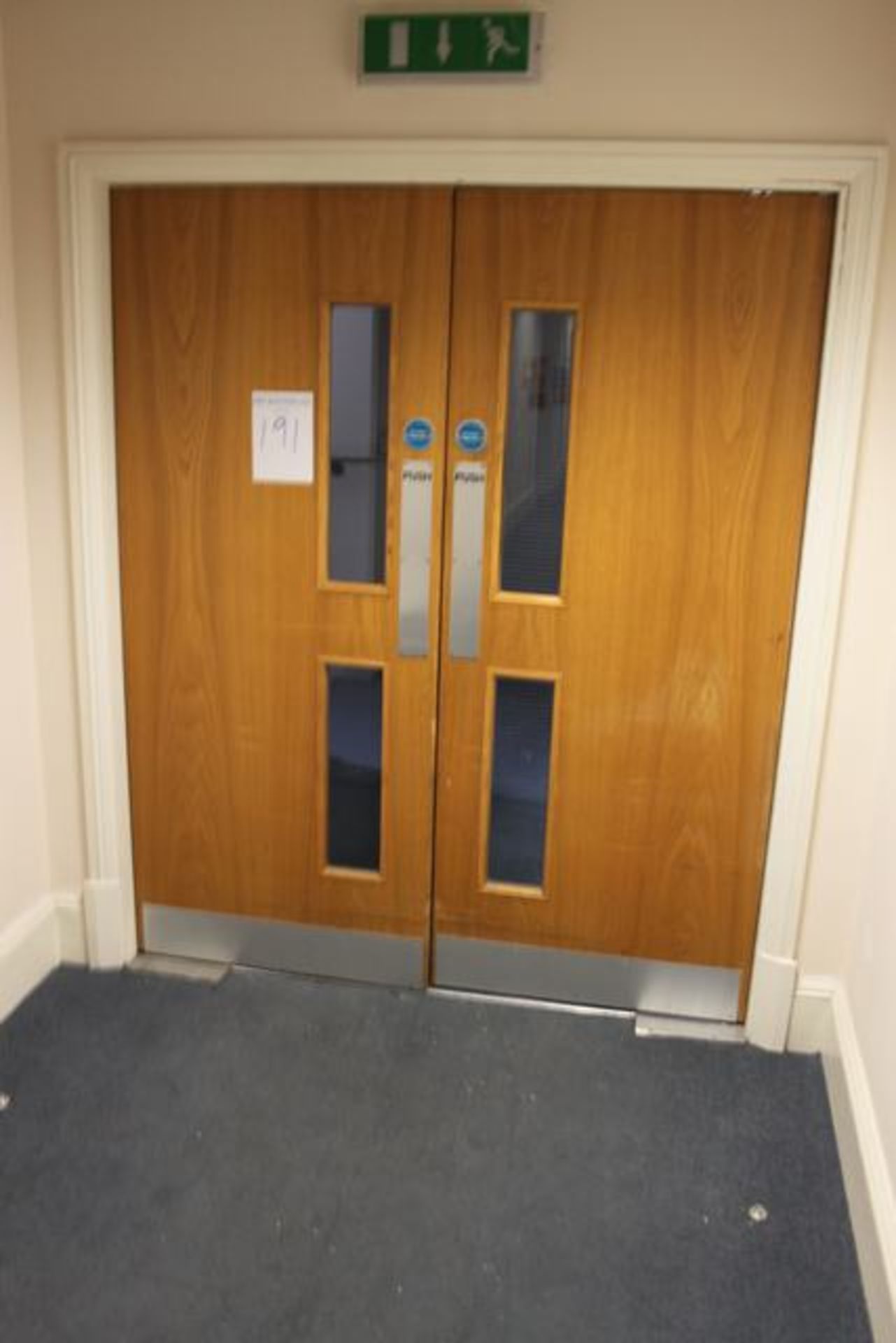 Double fire rated door with viewing panel each being 840mm x 2040mm x 45mm >>Lift out charge  10