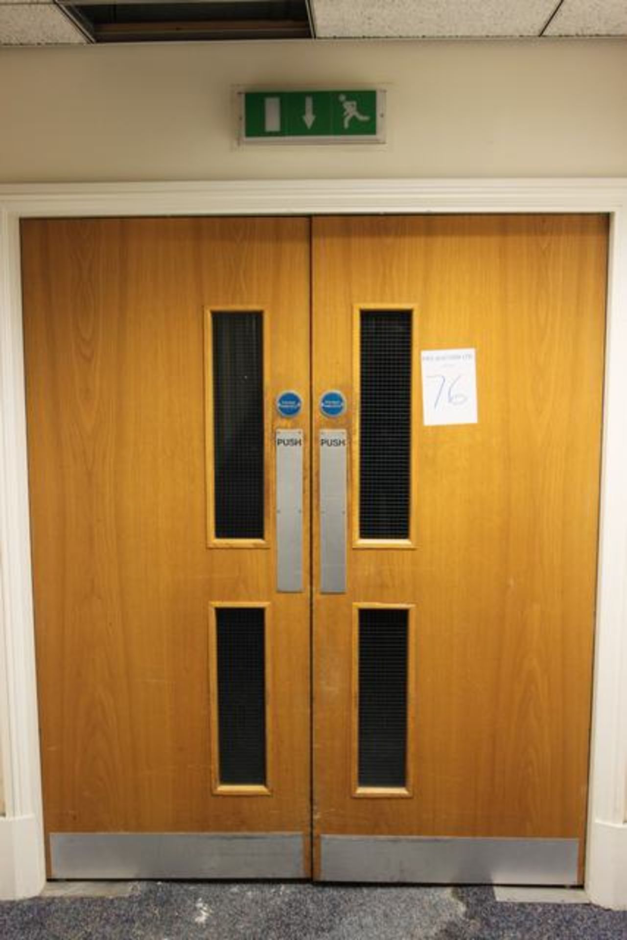 Double fire rated door with viewing panel each being 840mm x 2040mm x 55mm >>Lift out charge  10