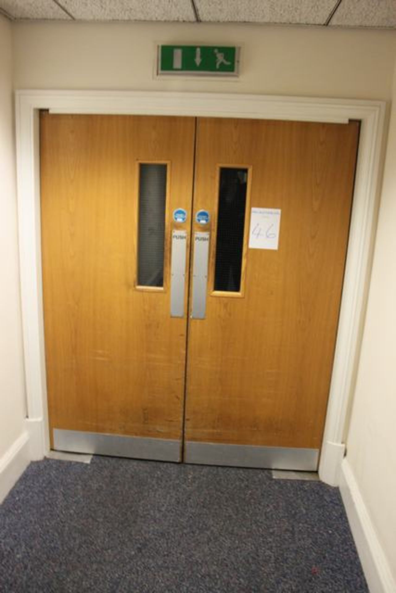 Double fire rated door with viewing panel each being 835mm x 2050mm x 55mm >>Lift out charge  10