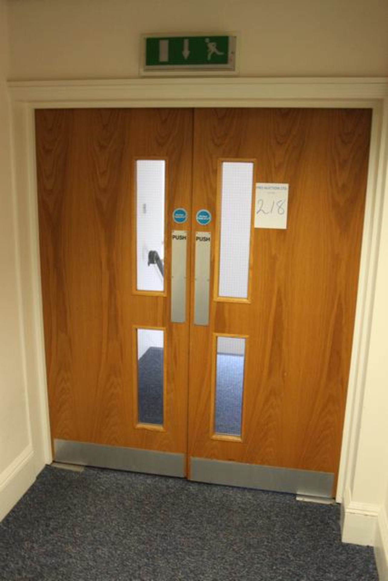 Double fire rated door with viewing panel each being 840mm x 2040mm x 55mm >>Lift out charge  10