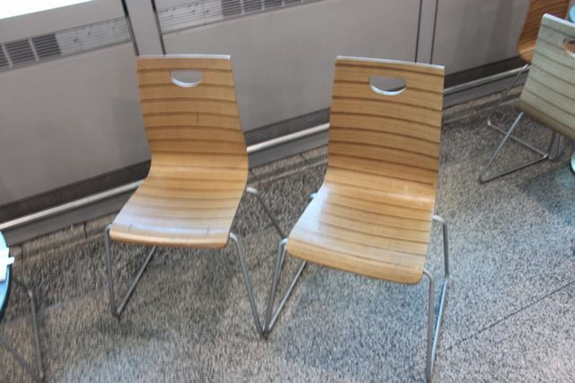 6 x wooden seats chrome legs 370mm pitch