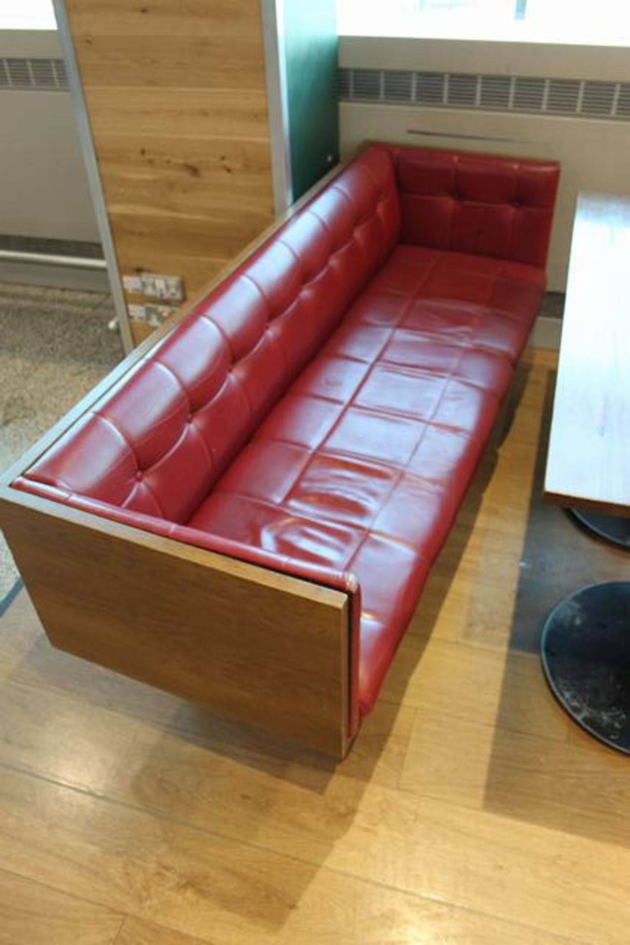 2 x Red leather bench seats with side arms 1800mm long