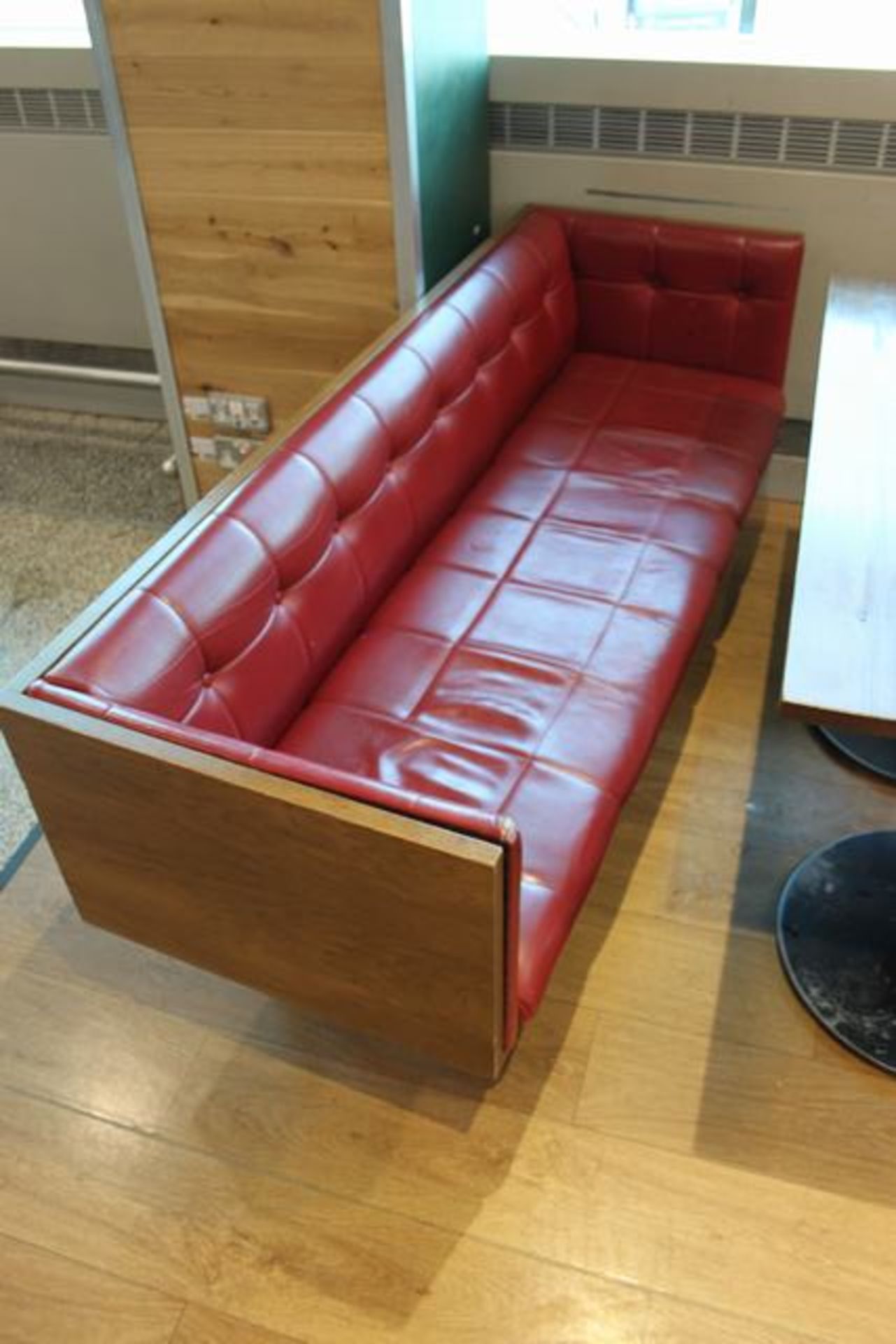 2 x Red leather bench seats with side arms 1800mm long