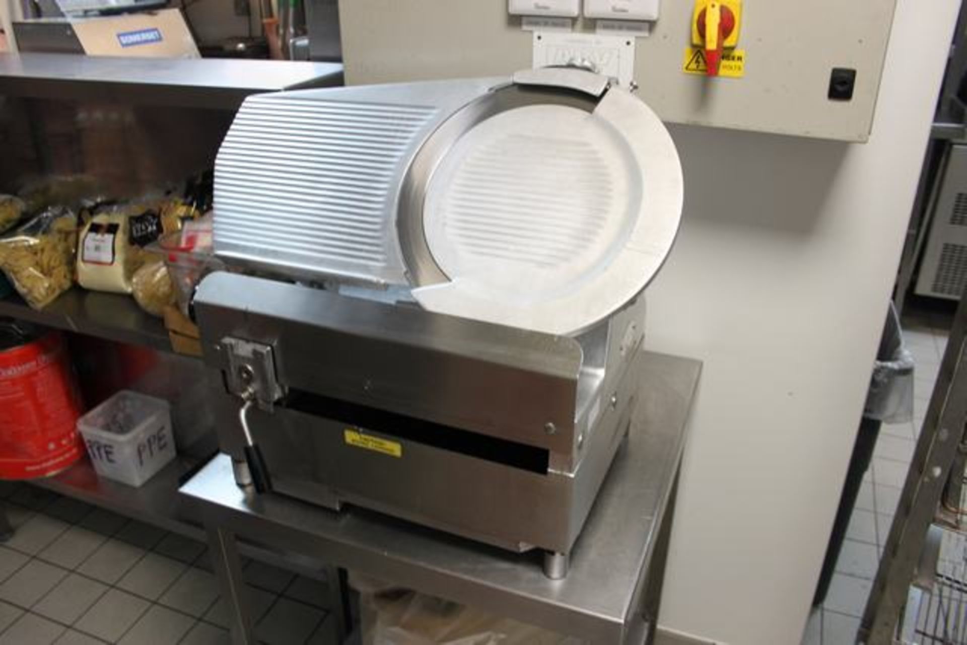 Omega model BF350 AE table top gravity feed slicer 14" blade