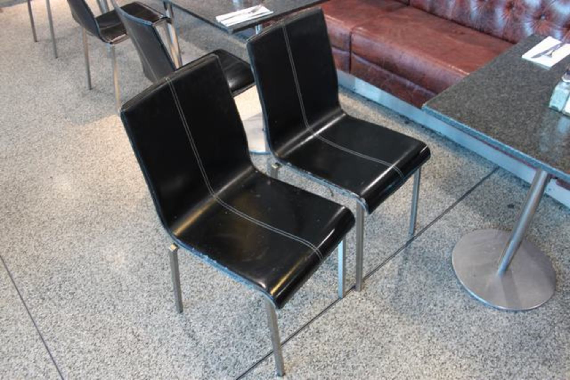 7 x black leather look chairs with chrome metal legs - Image 2 of 2