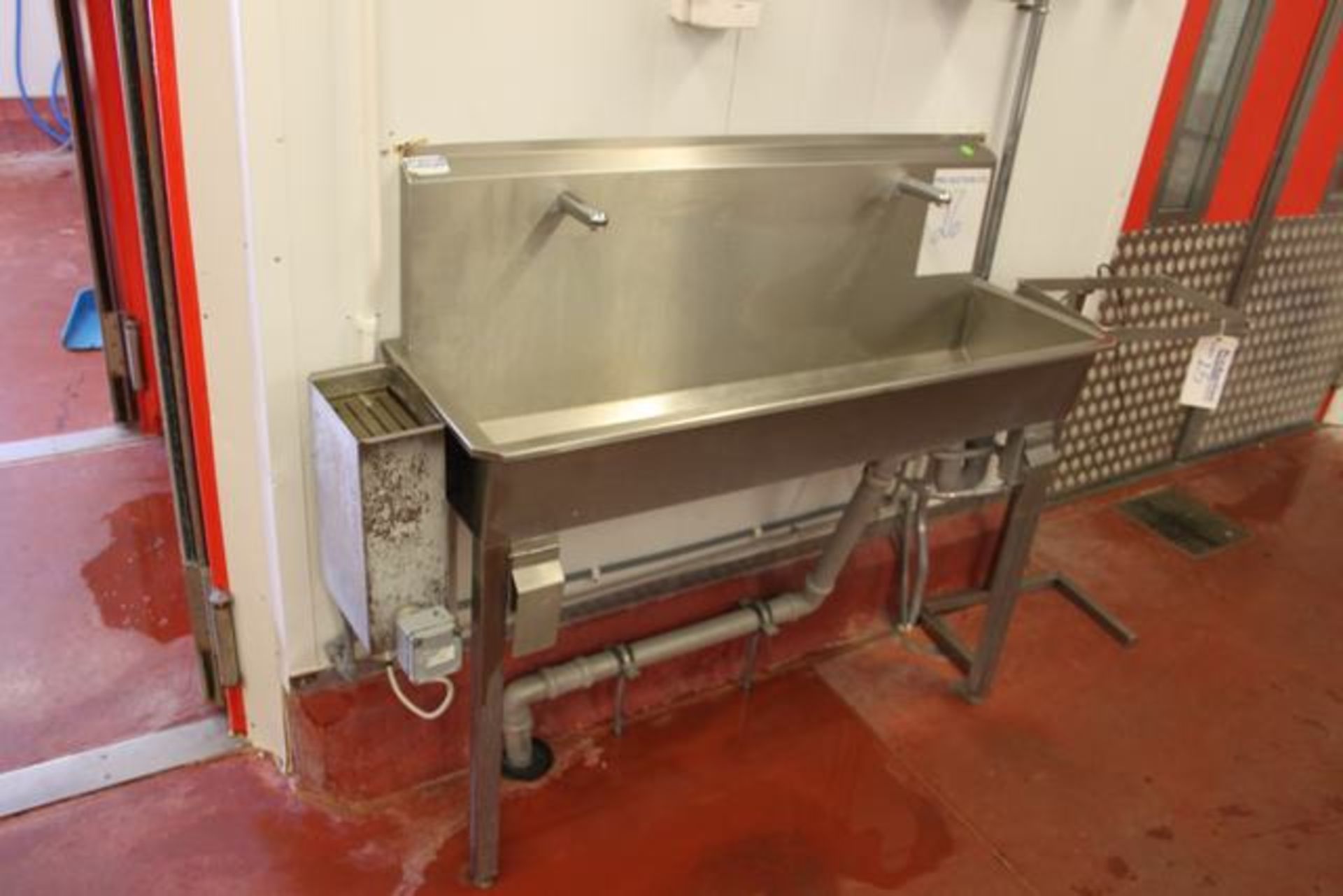 Mc Connell stainless steel twin knee operated sink with knife steriliser wall mounted Lift out