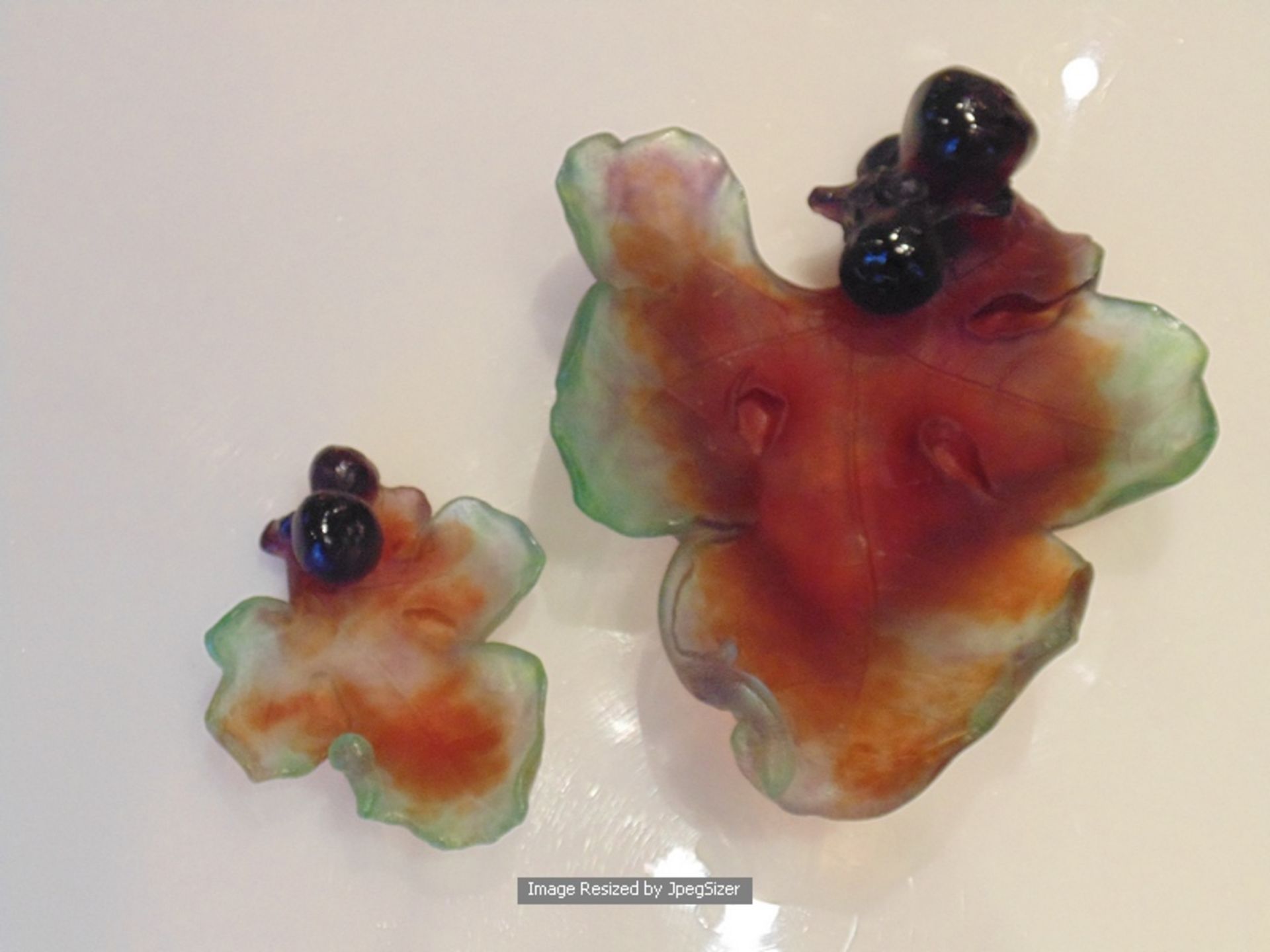 A set of two Daum Pate France de Verre Art Glass Salamander Figs Leaf Dish Bowls 200mm x 160mm and