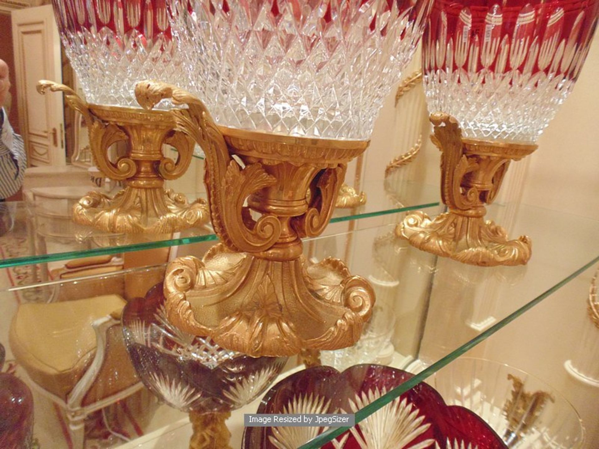 A pair of Baldi Home Jewels stunning ruby red and clear crystal vases mounted on bronze figural - Image 2 of 3