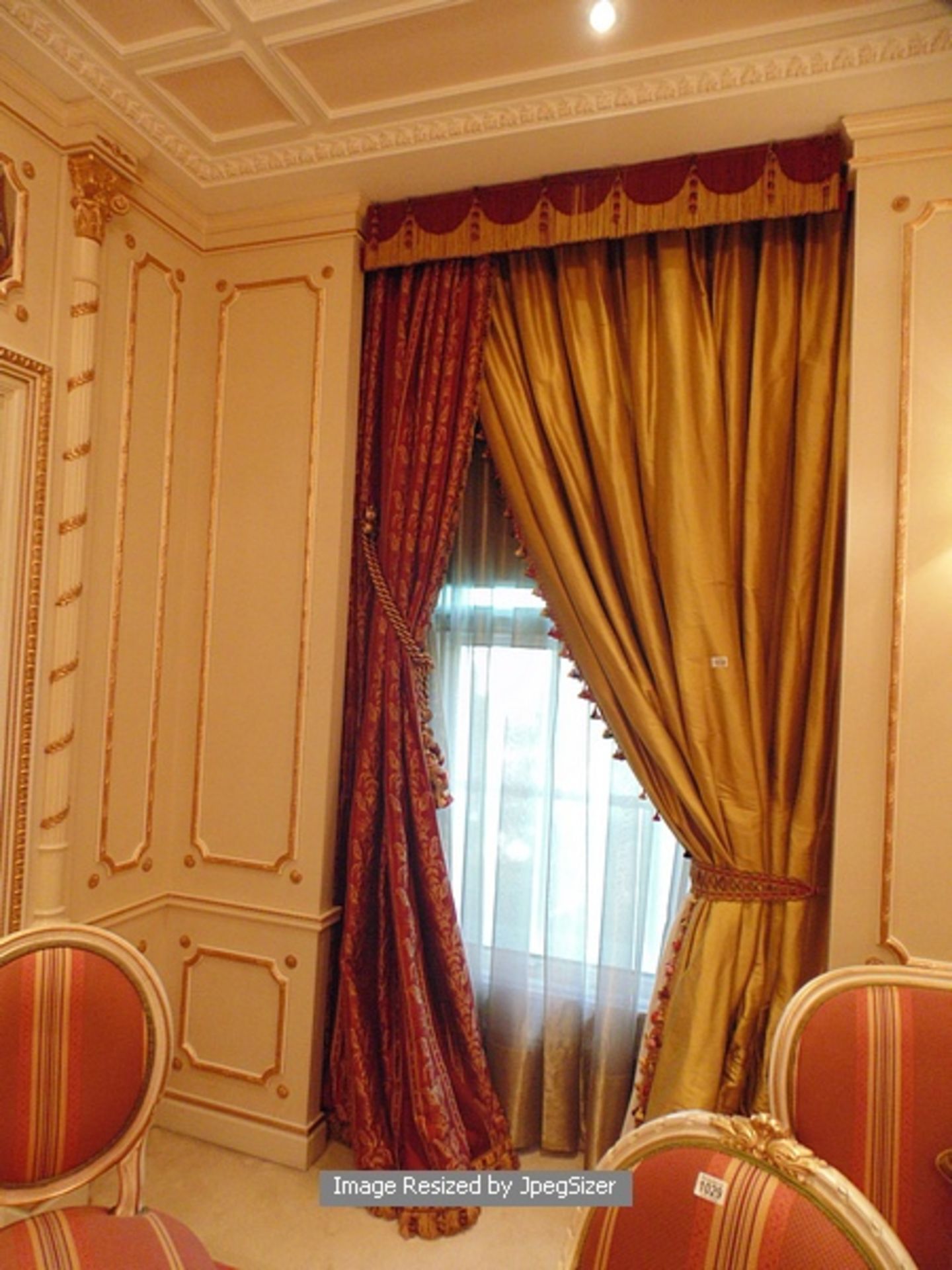 A set of two asymmetrical curtains of bronze gold curtains supplied by Jacquard from Rudolph - Image 3 of 3