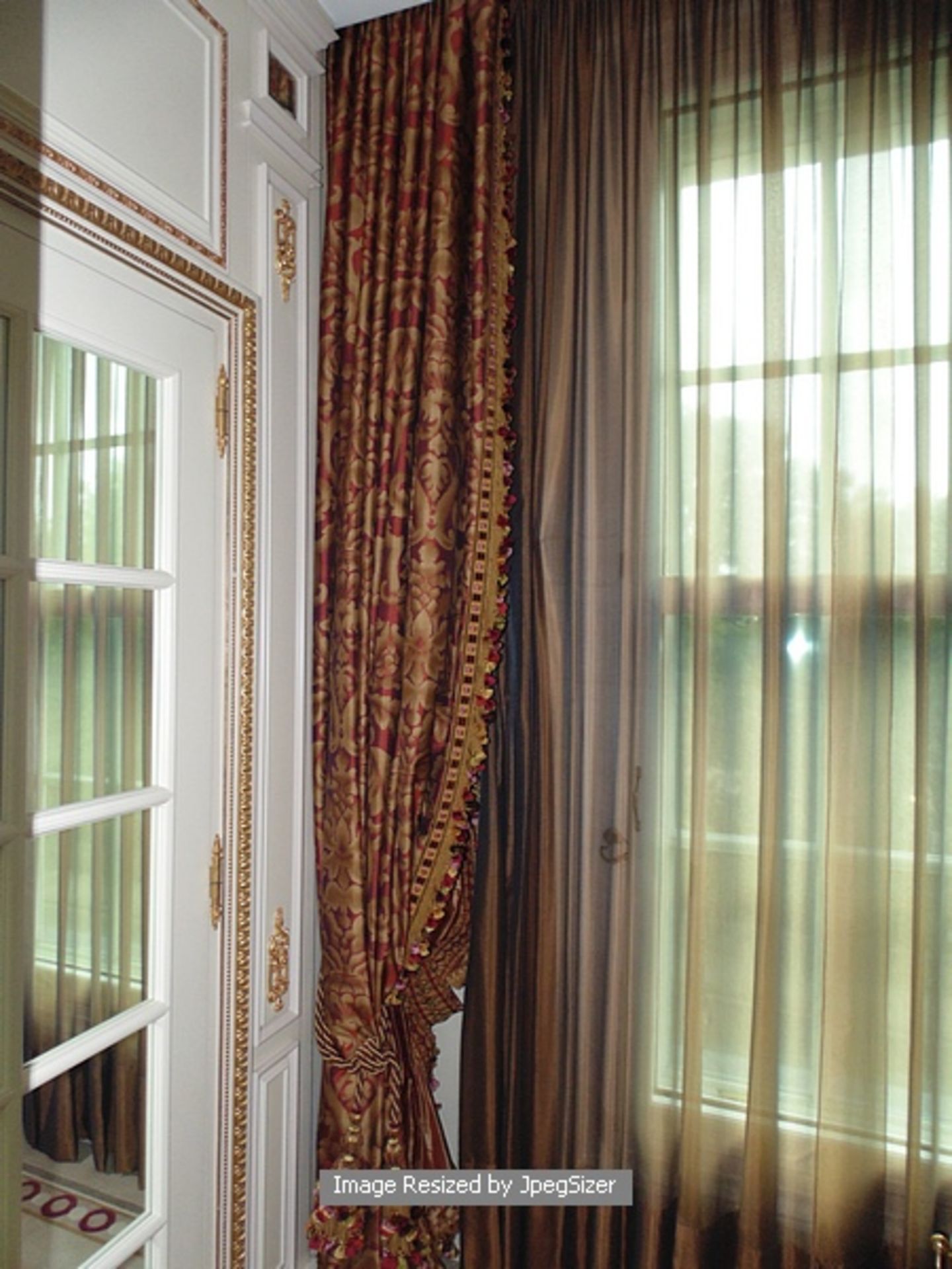 A pair of gold and burgundy curtains supplied by Jacquard gold and burgundy fabric from Marvi - Image 4 of 4