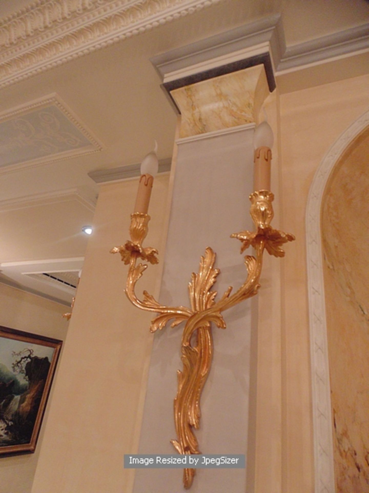 A pair of bronzed two candle wall sconces with gold leaf finish 590mm tall - Image 2 of 4