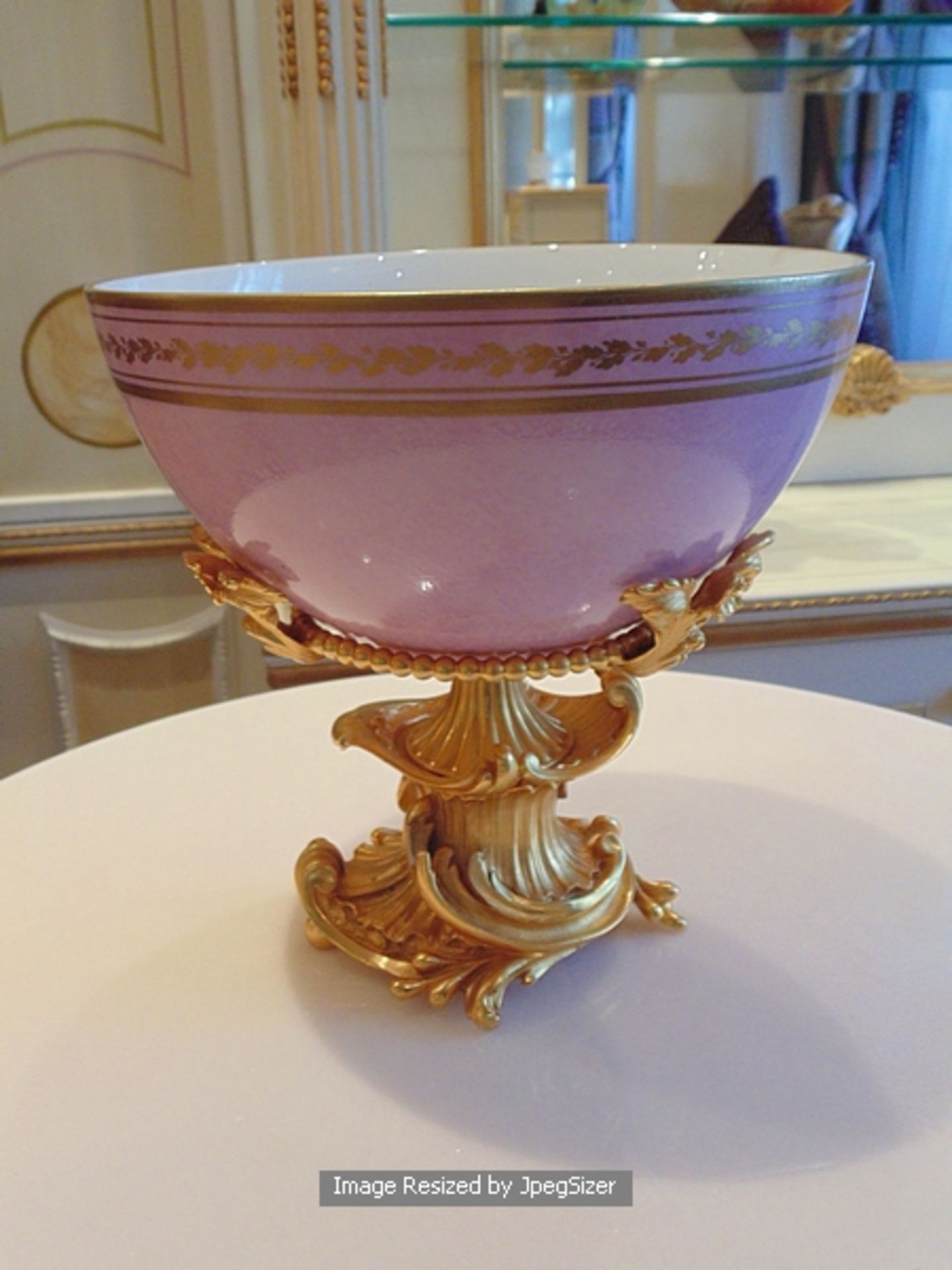 Baldi Home Jewels ceramic 230mm bowl mounted on a Dore bronze with 24ct. gold finish bowl stand