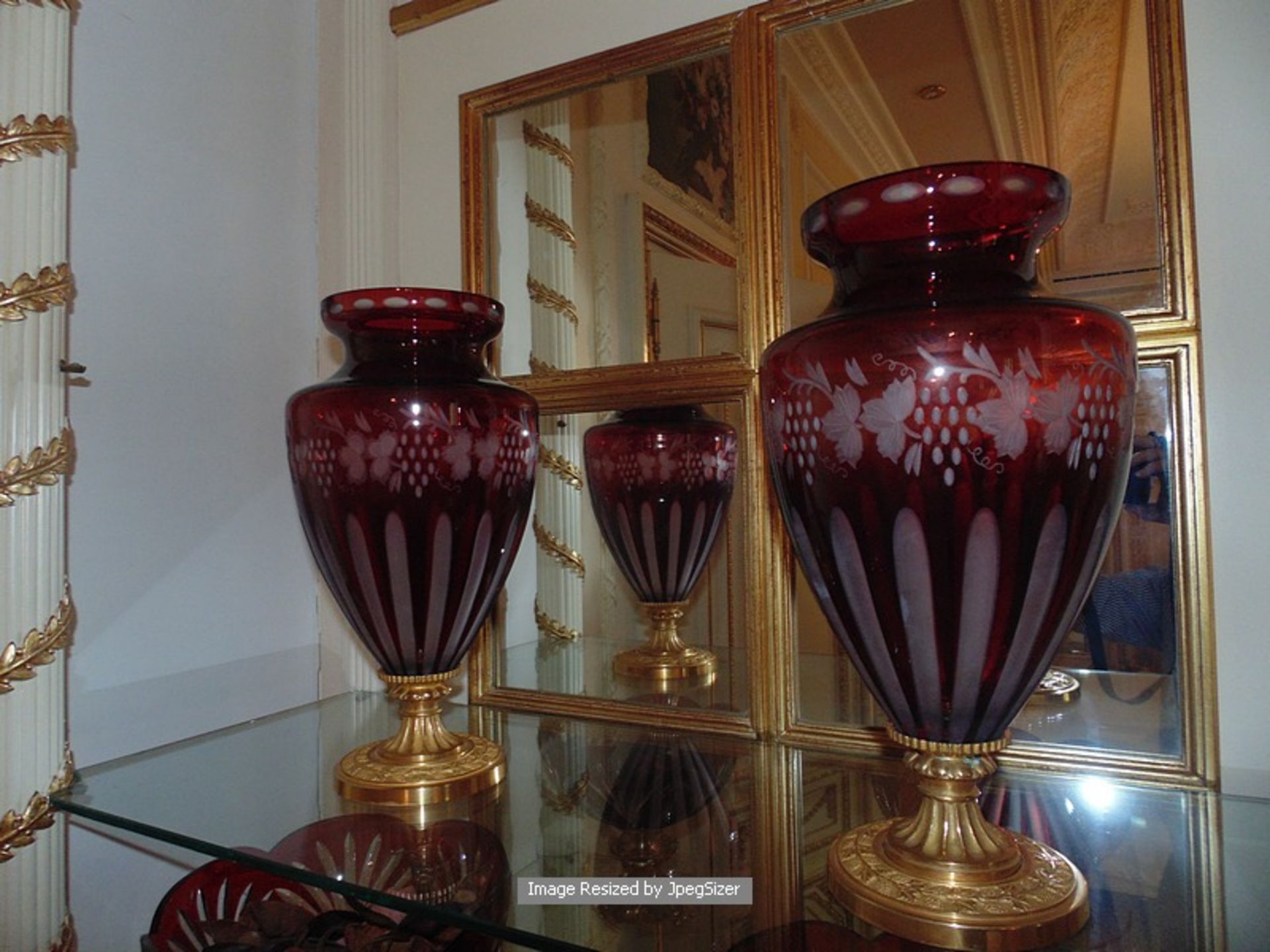 A pair of Baldi Home Jewels stunning ruby red and clear crystal vases mounted on bronze plinth 340mm - Image 2 of 3