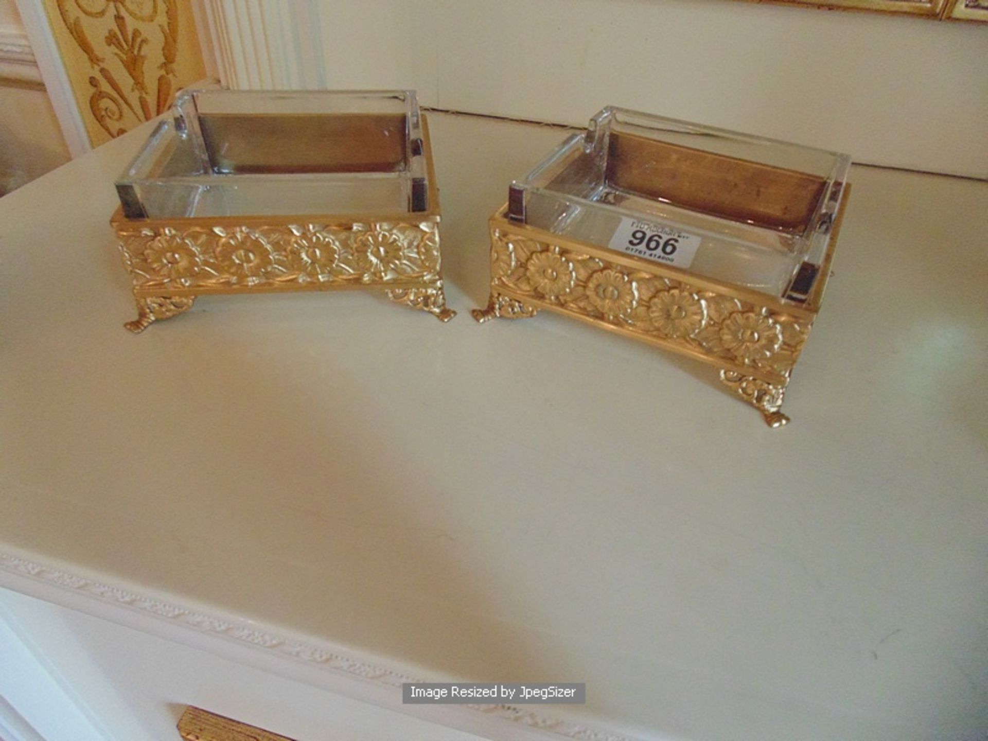 A pair of Baldi Home Jewels crystal cut square ashtrays in bronze 24ct. gold leaf finish