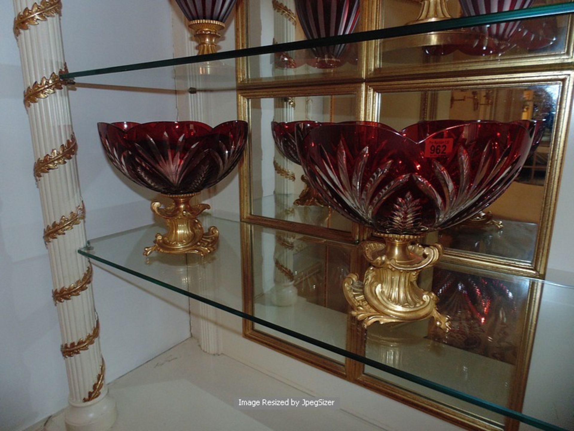 A pair of Baldi Home Jewels stunning ruby red and clear crystal cup bowls mounted on bronze plinth - Image 2 of 4