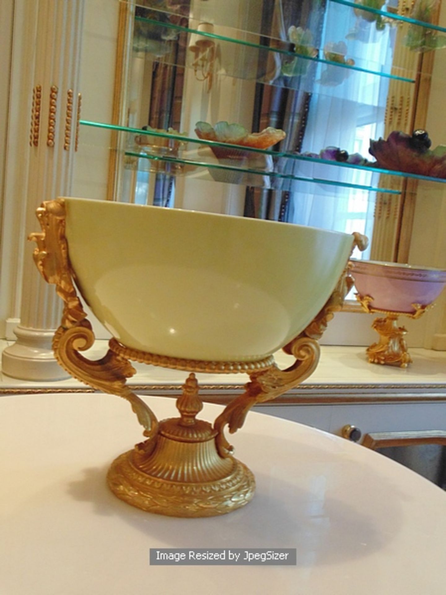 Baldi Home Jewels ceramic 230mm bowl mounted on a Dore bronze with 24ct. gold finish bowl stand - Image 2 of 3