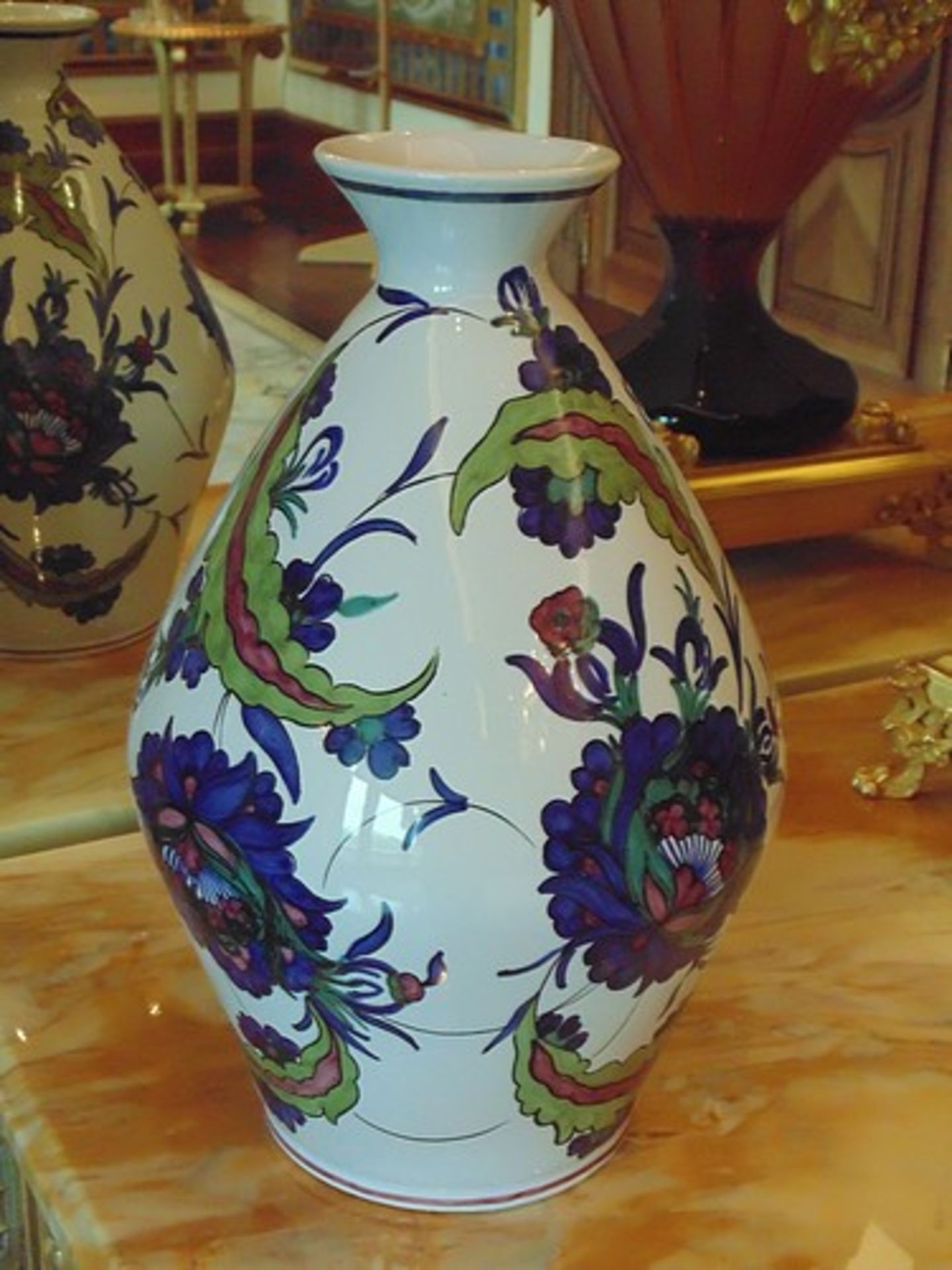 Fontaine tiled faïence vase inscribed Peint à la Main Geo Martel Décoration 360mm - Image 2 of 5