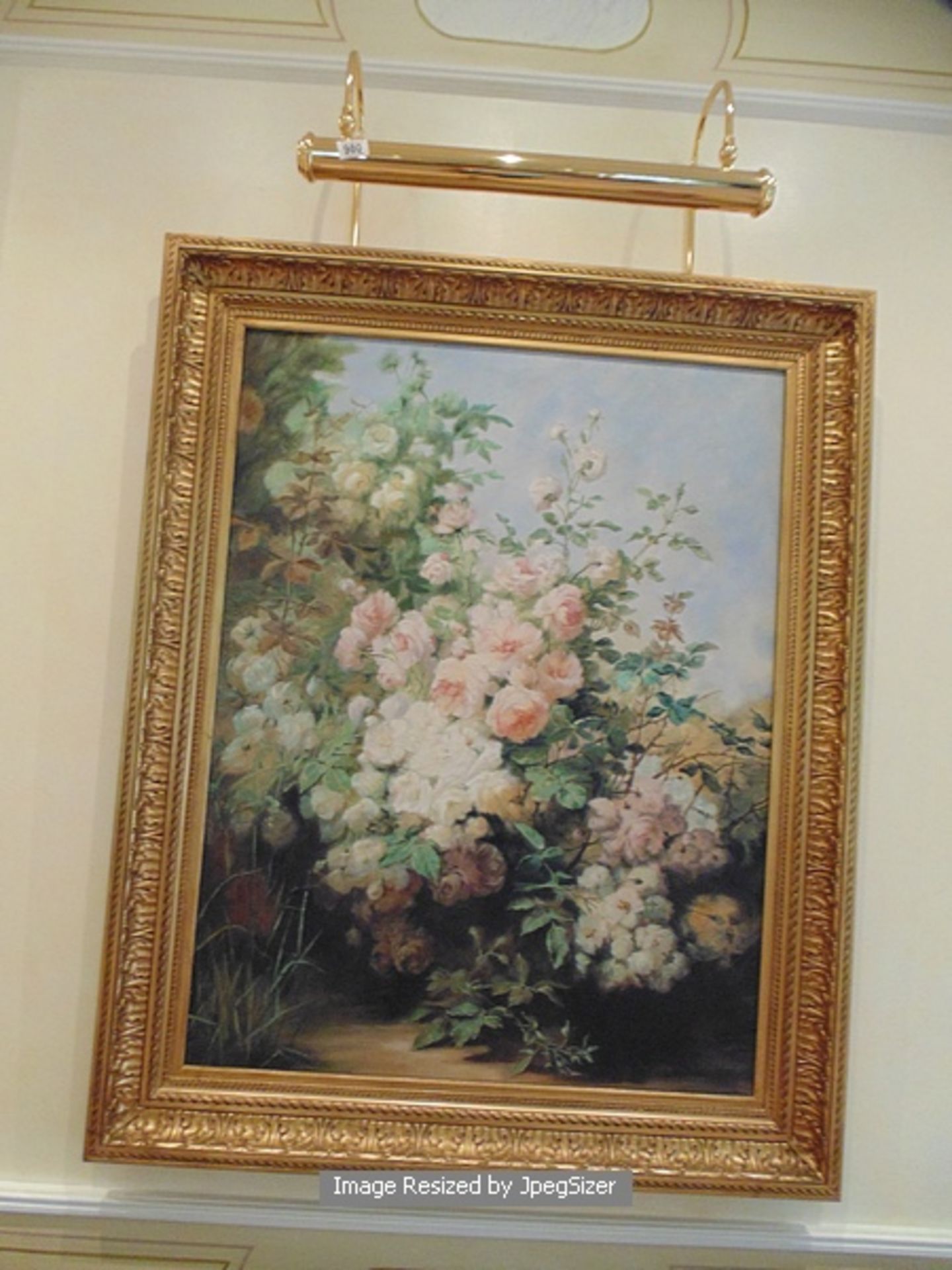 A still life floral painting on canvas gilt painted frame 960mm x 1200mm