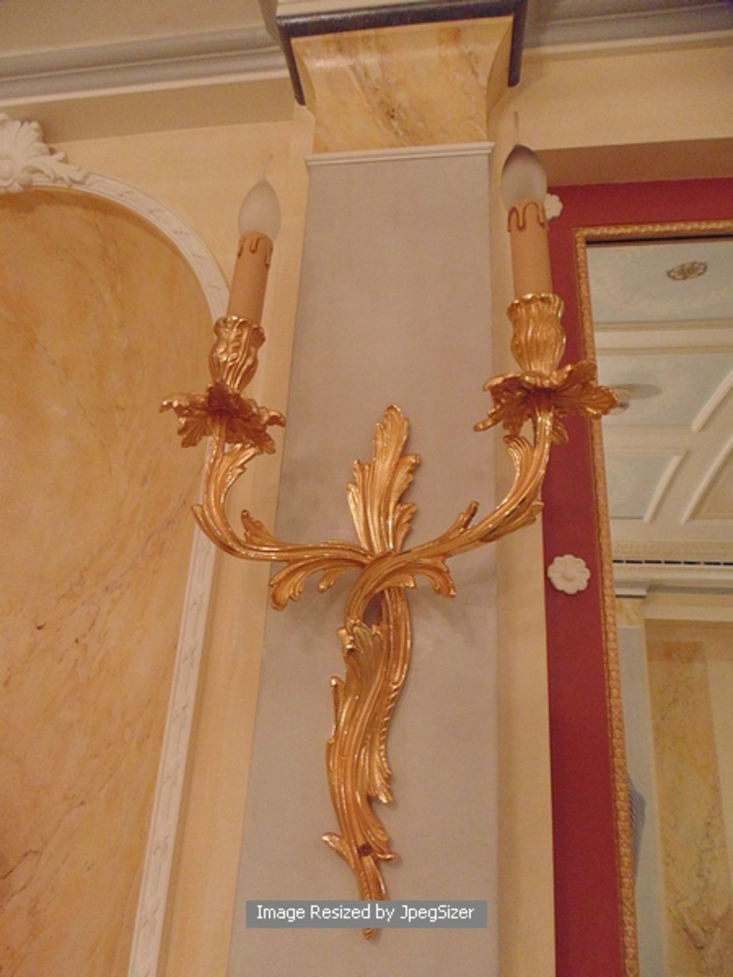 A pair of bronzed two candle wall sconces with gold leaf finish 590mm tall - Image 4 of 11