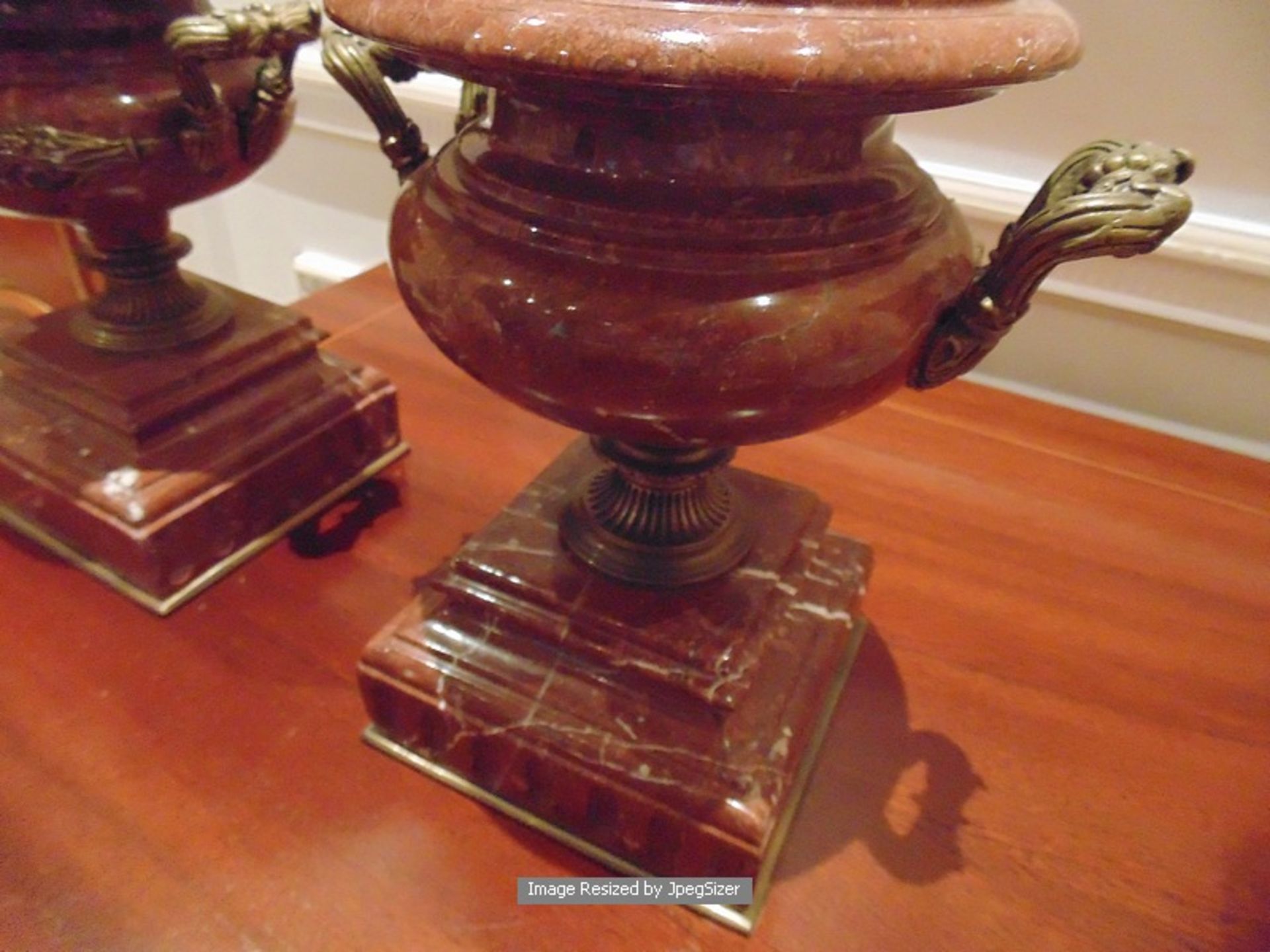 A pair of marble and bronze decorated urns 250mm wide - Image 2 of 2